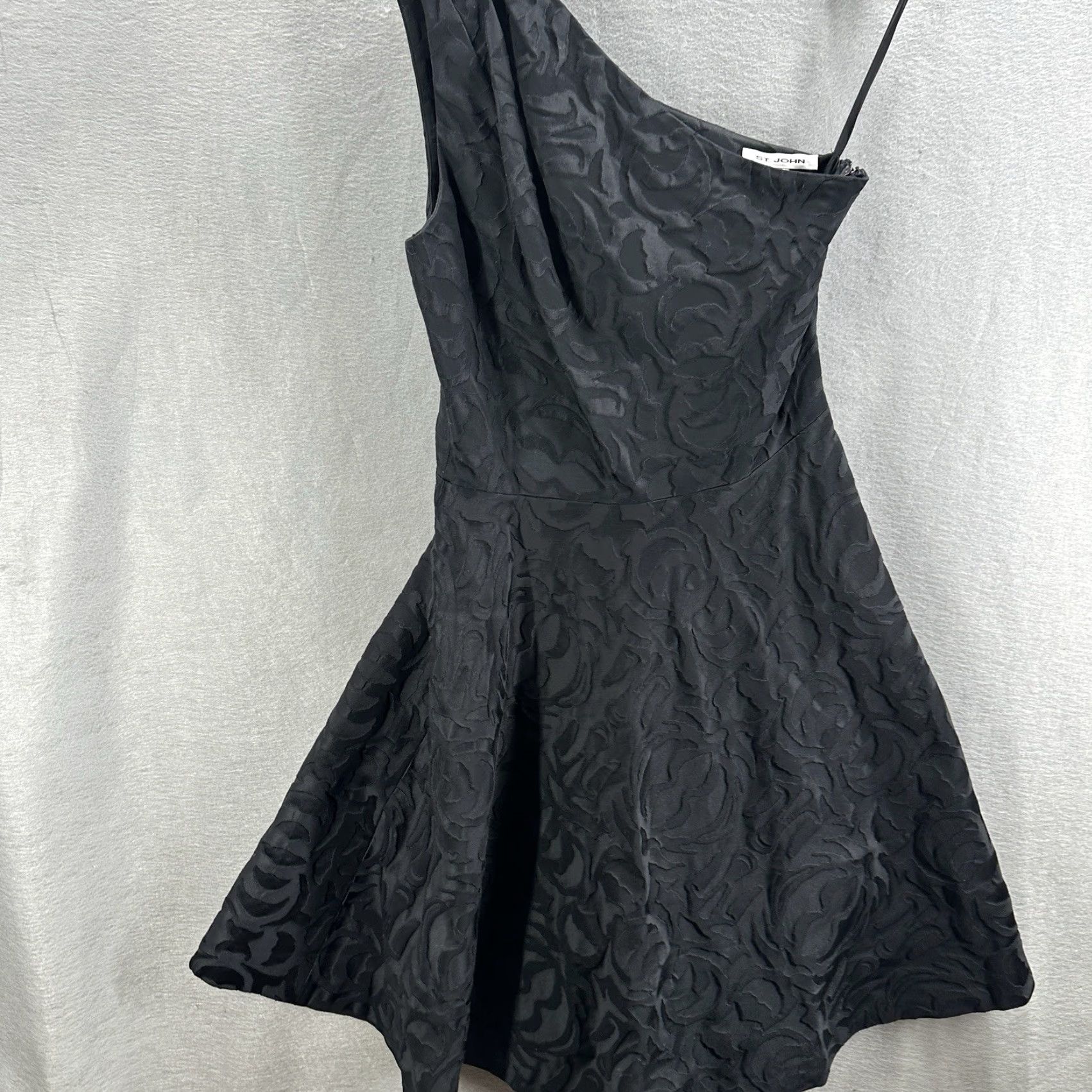 St. John St. John Dress Women 8 Black One Shoulder Embossed Jacquard Silk Blend Midi Formal Wedding Party Womens Size M / US 6-8 / IT 42-44 - 2 Thumbnail