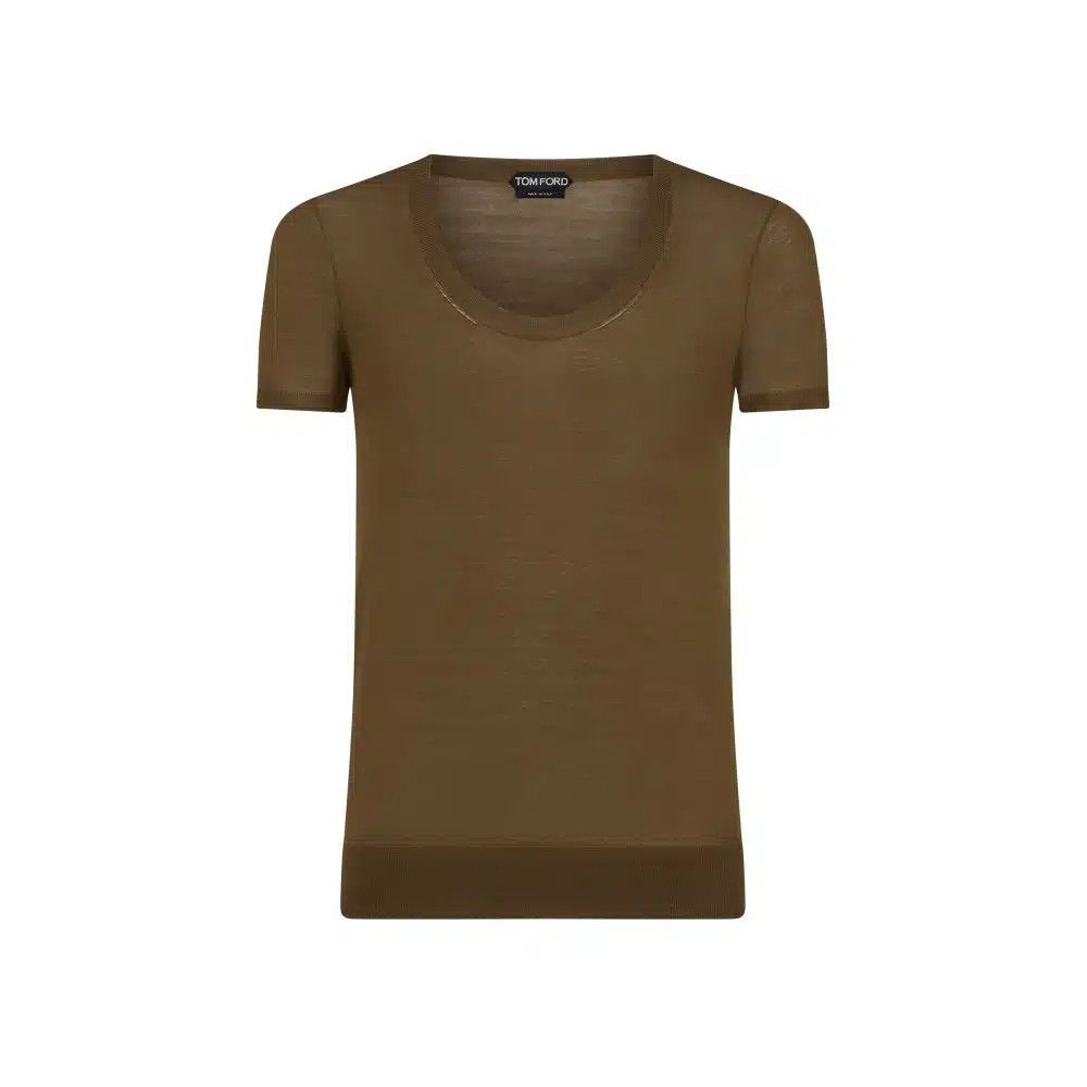 Tom Ford o1loc1c0425 KCS015 Silk Cotton Deep Round Neck T-Shirt Brown Size US L / EU 52-54 / 3 - 1 Thumbnail