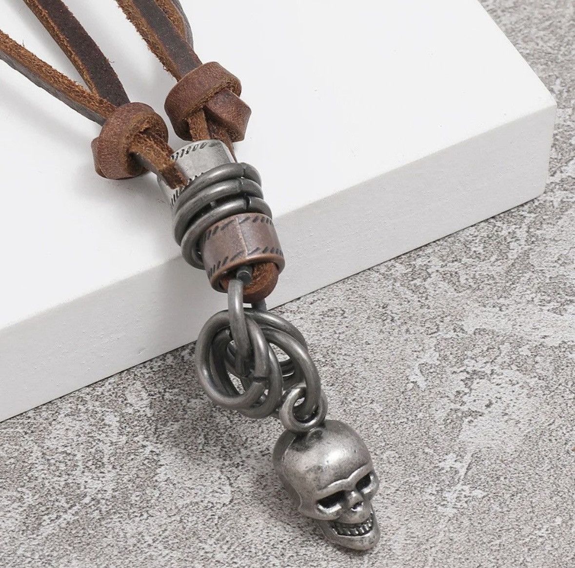 Leather Vintage Handmade Leather Skull Adjustable Necklace Size ONE SIZE - 1 Thumbnail