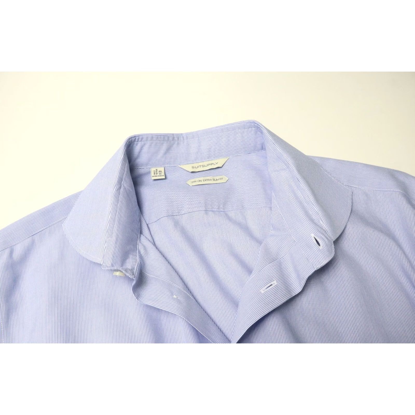 Suitsupply Suitsupply Try On Extra Slim Fit Formal Shirt 46/18 Blue Pinstripe Dress Shirt Mens Regular 100% Cotton Long Sleeve Button Collared 46/18 18in) Size 46R - 4 Thumbnail