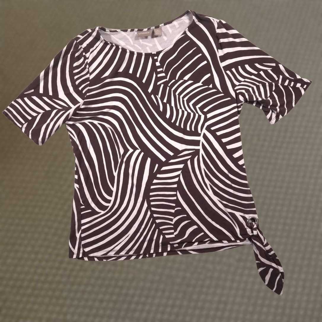 Vintage Chico's Shirt Womens 2 Brown Zebra Stripe Scoop Neck Short Sleeve Tie Hem Top Shirt Size XS / US 0-2 / IT 36-38 - 1 Thumbnail