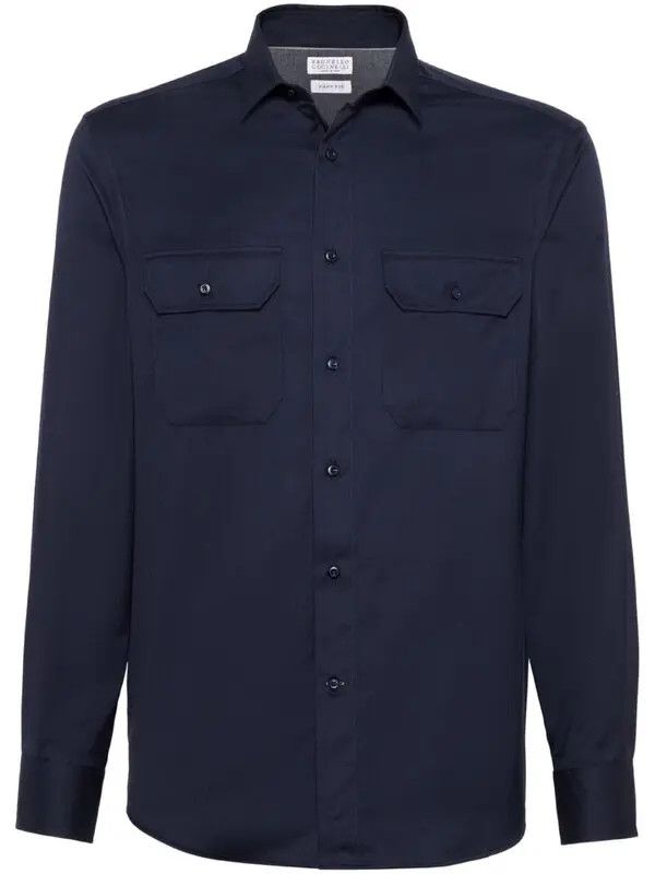 Brunello Cucinelli o1la1rc1a0425 Shirt in Navy Blue Size US XL / EU 56 / 4 - 1 Thumbnail