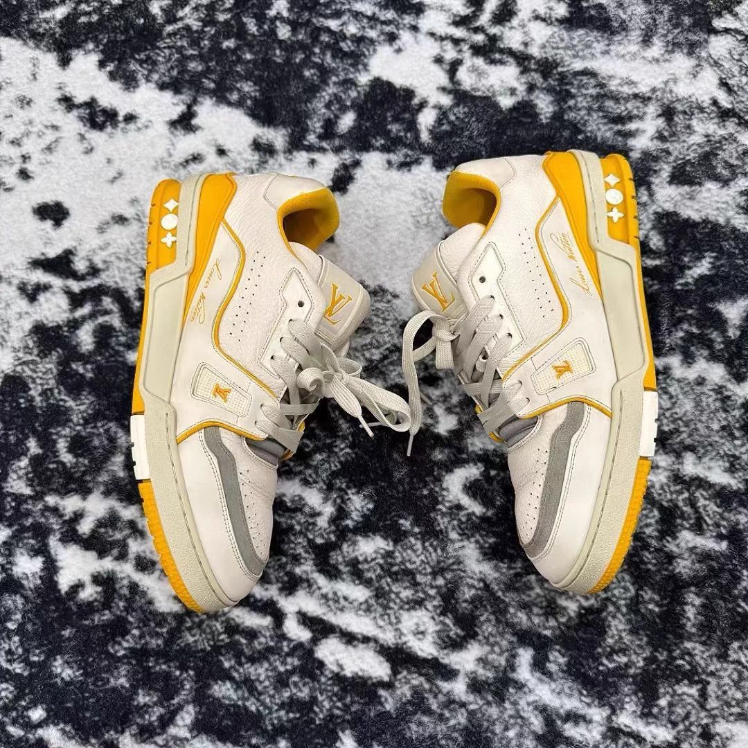Louis Vuitton LV Trainer White Yellow Cement Blown 7/41 95 New Size US 10 / IT 40 - 4 Thumbnail