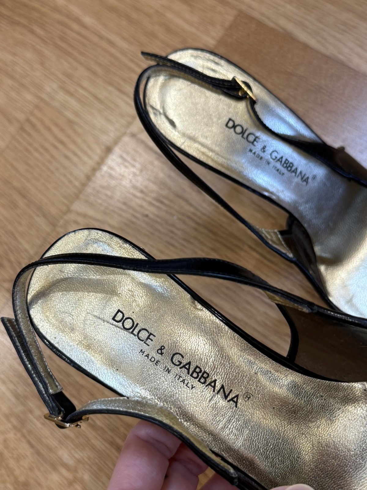 Dolce & Gabbana Vintage 00s Dolce & Gabbana Runway Heels Gold Back Detail Size US 9 / IT 39 - 3 Thumbnail