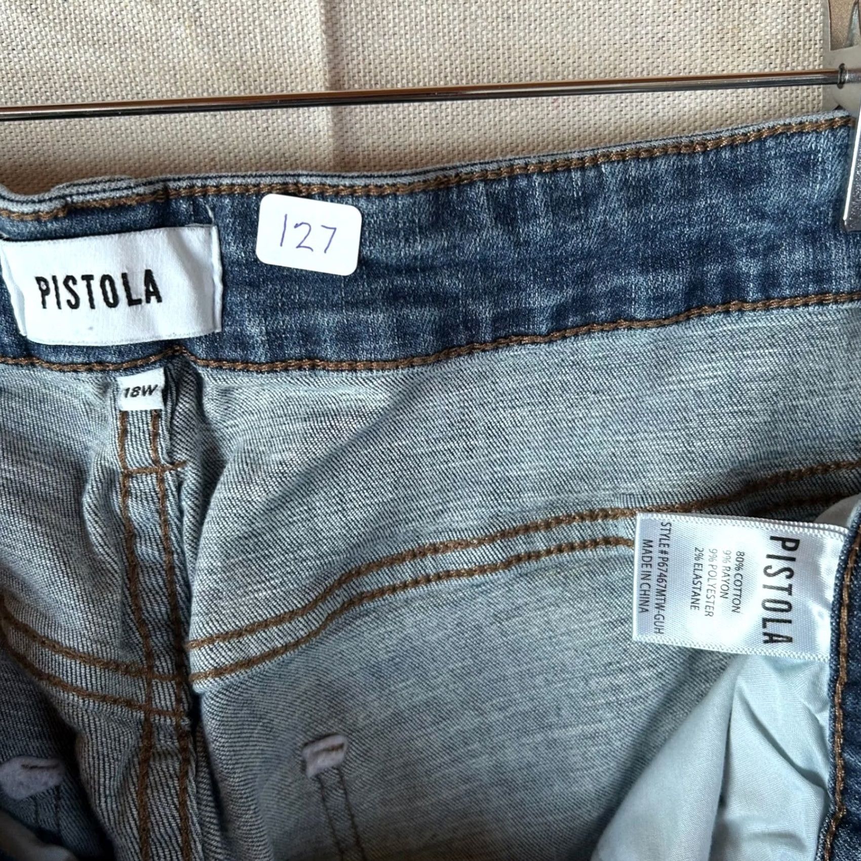 Pistola Pistola High Rise Cropped Jeans 18W Medium Wash Distressed Raw Hem 5-Pocket Denim Women Adults Boys Girls Mens Size 40" / US 18 - 2 Thumbnail