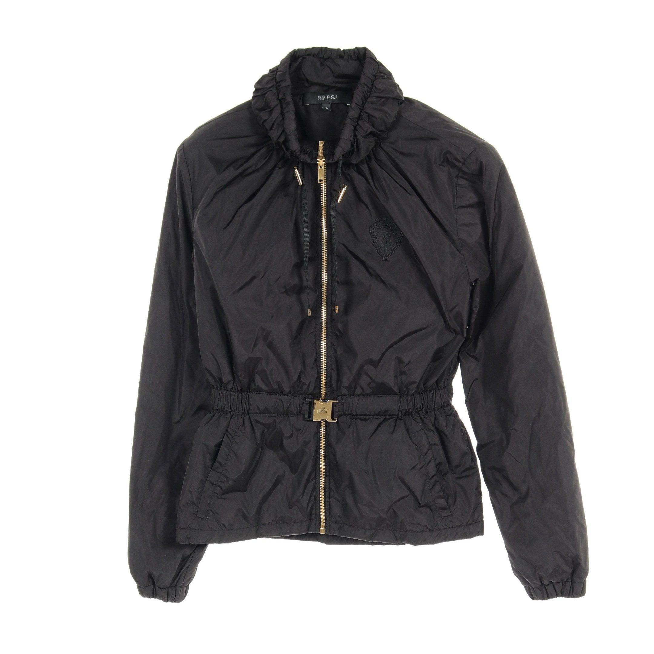 image of Gucci Crest Emblem Blouson Nylon Jacket Black Batting, Women's