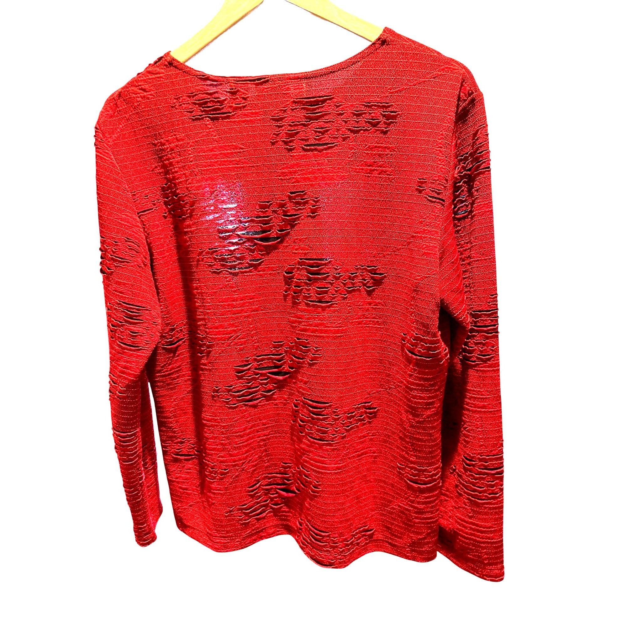 Chicos Chicos Red Textured Long Sleeve Distressed Art To Wear Long Size L / US 10 / IT 46 - 6 Thumbnail