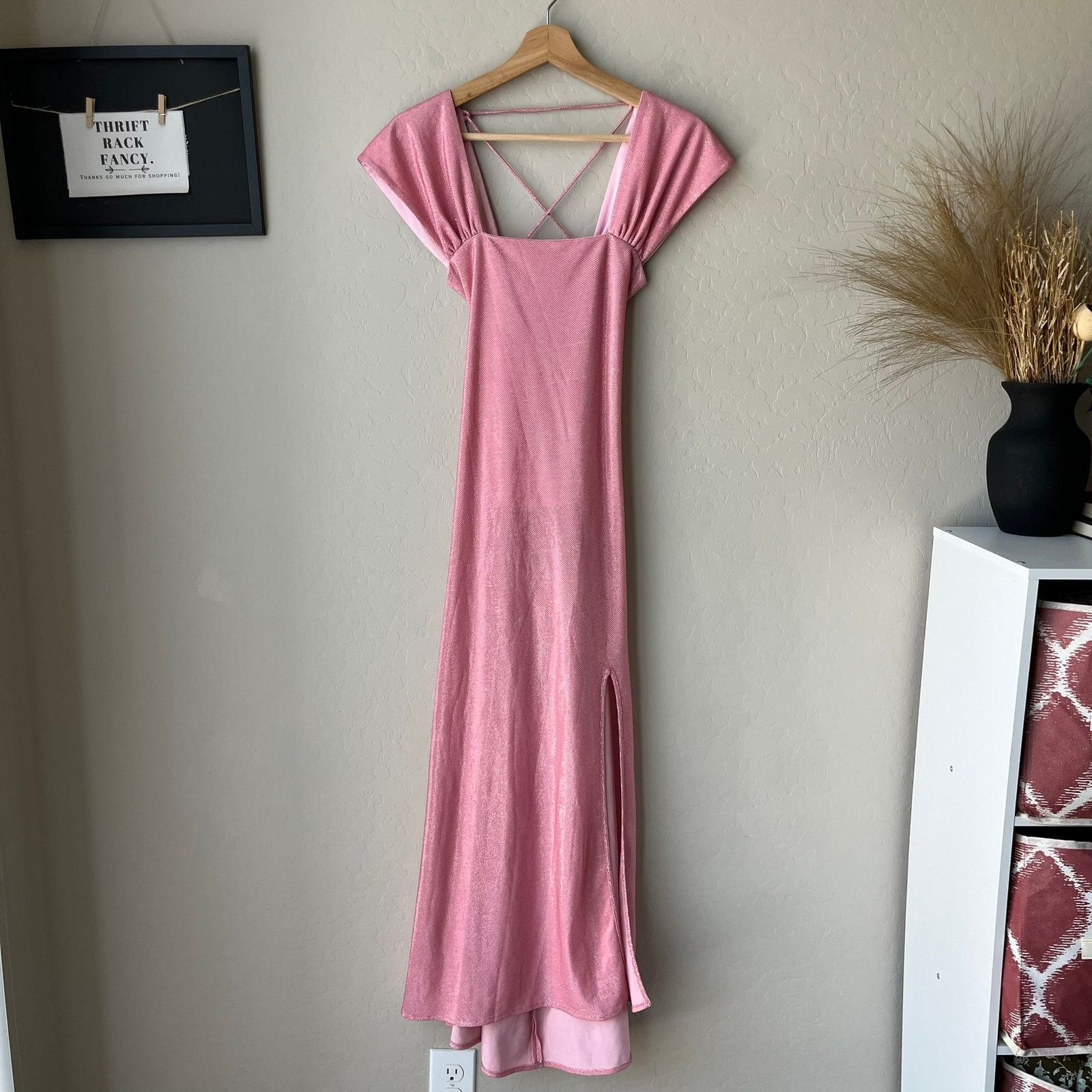 SIEDRES Siedres Dress Pink Sparkly Lace Up Cap Sleeve Maxi Dress L Size L / US 10 / IT 46 - 1 Thumbnail