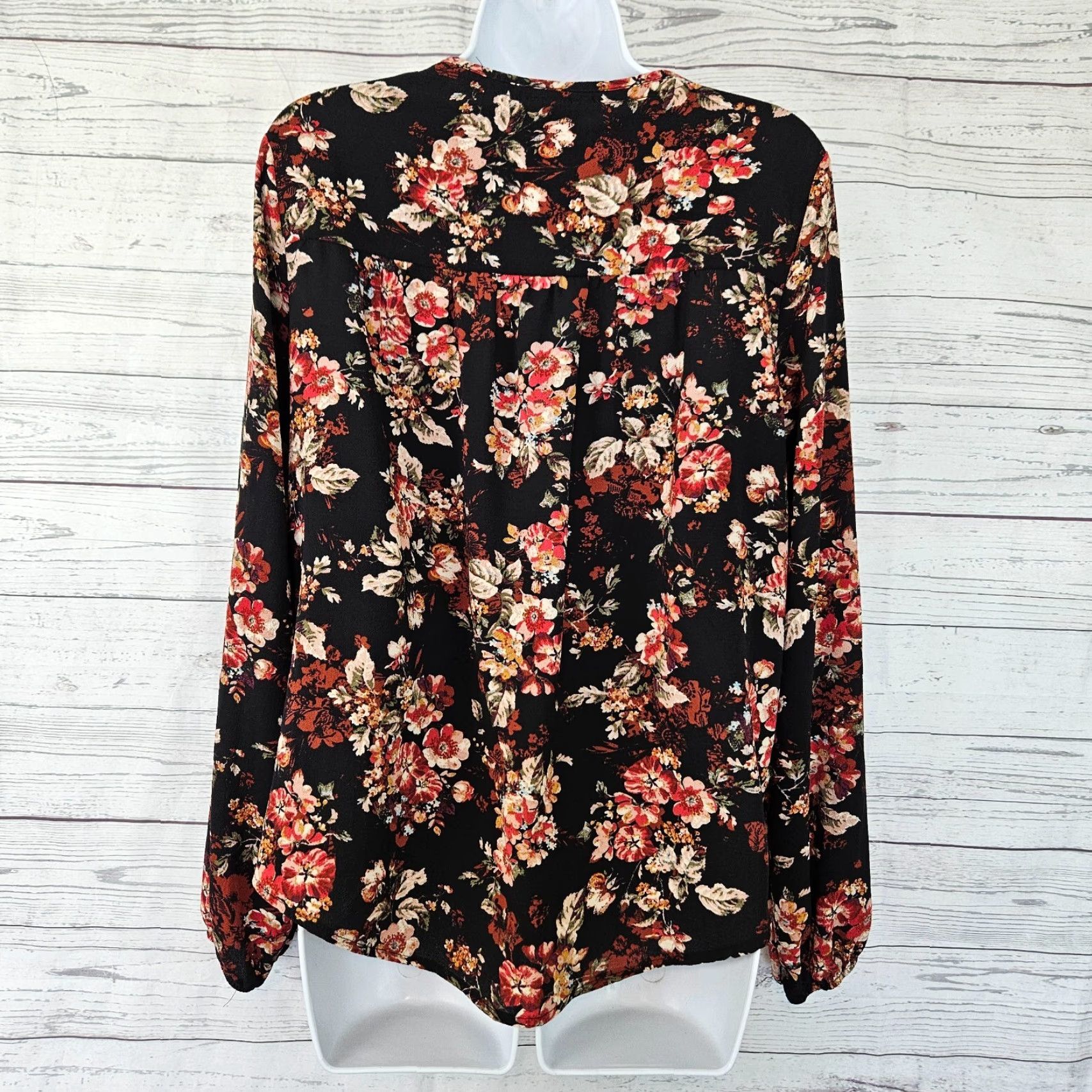 Vintage Knox Rose Womens Blouse XL Black Red Floral Long Sleeve Top Size XL / US 12-14 / IT 48-50 - 3 Thumbnail