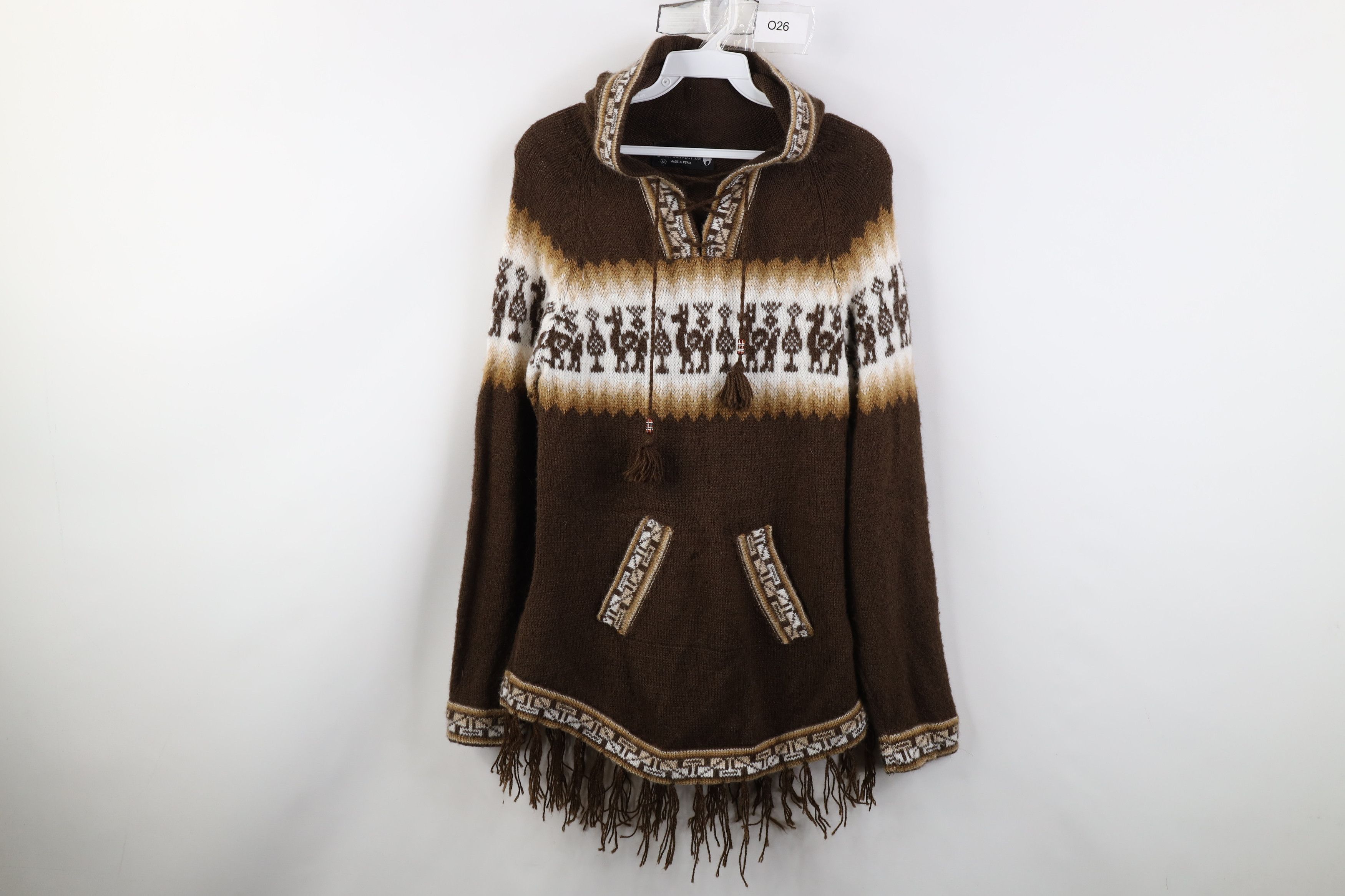 Vintage Vintage 90s Streetwear Blend Knit Fringed Hoodie Sweater Size M / US 6-8 / IT 42-44 - 1 Thumbnail