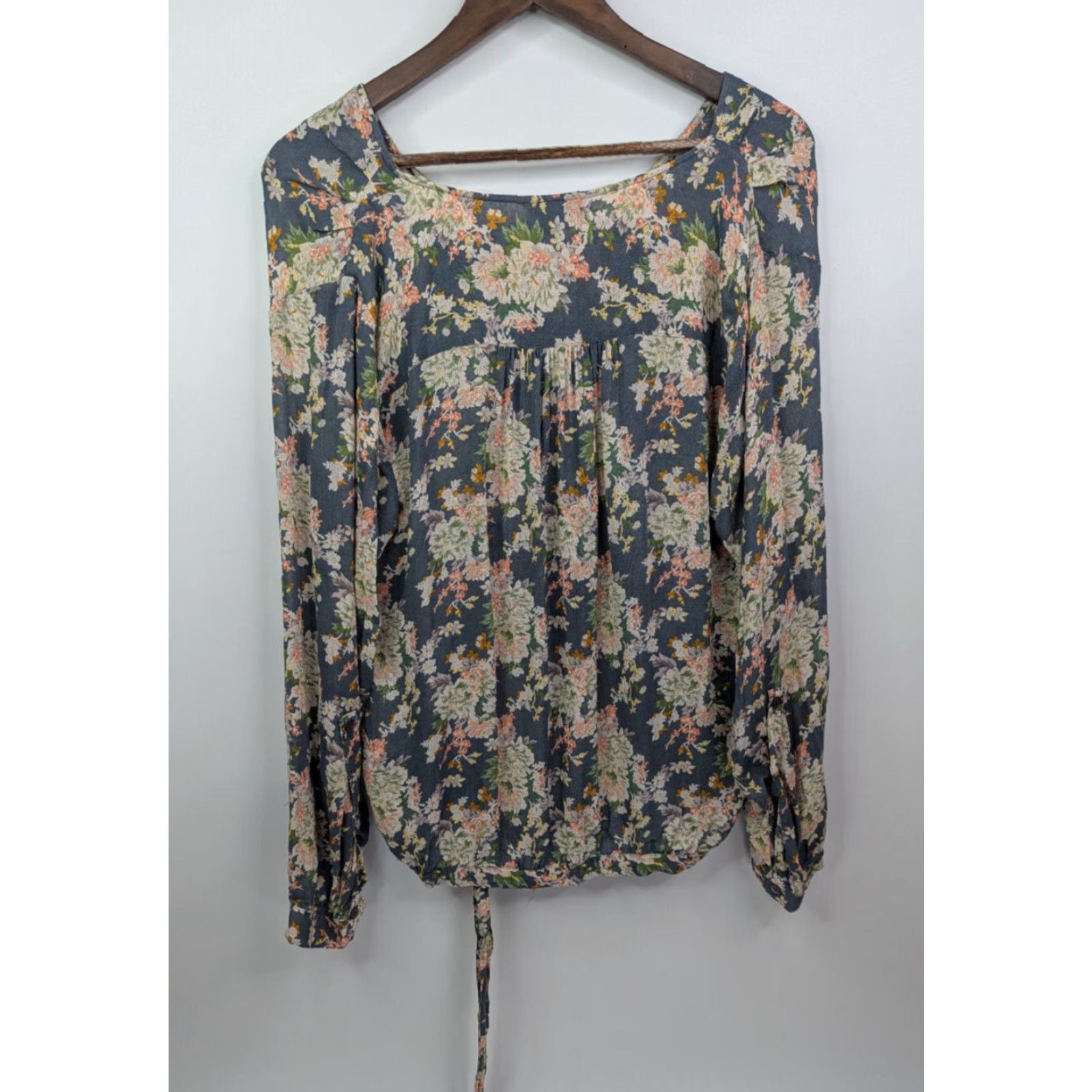Lucky Brand Lucky Brand Sawyer Wrap Blouse Top Women's L Floral V-Neck Chiffon Bow Bohemian 7WD41127 Size L / US 10 / IT 46 - 6 Thumbnail