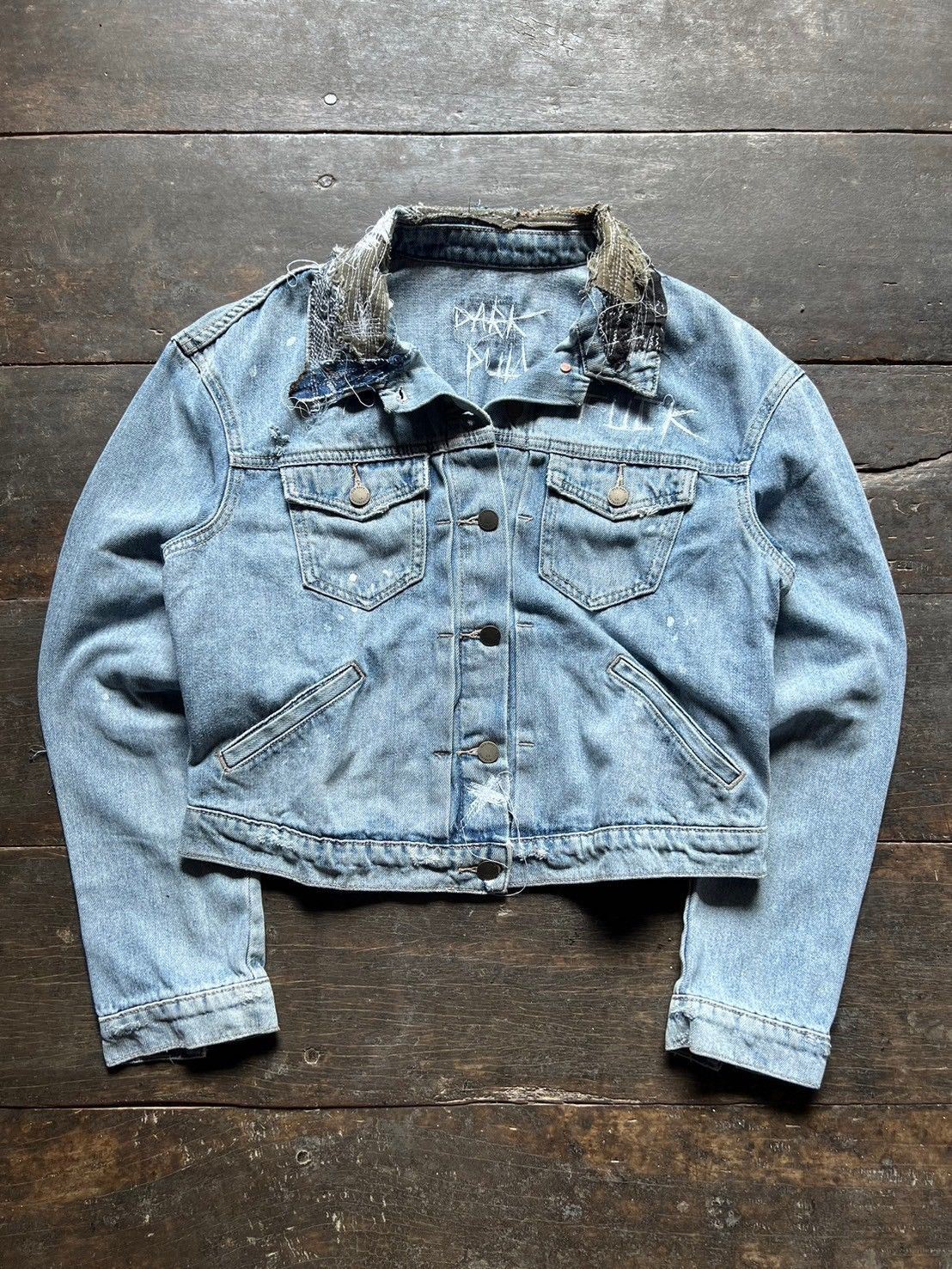 Vintage Grail* Vintage "FUCK" Patchwork Denim Jackets by DARKPULL Size US S / EU 44-46 / 1 - 2 Thumbnail