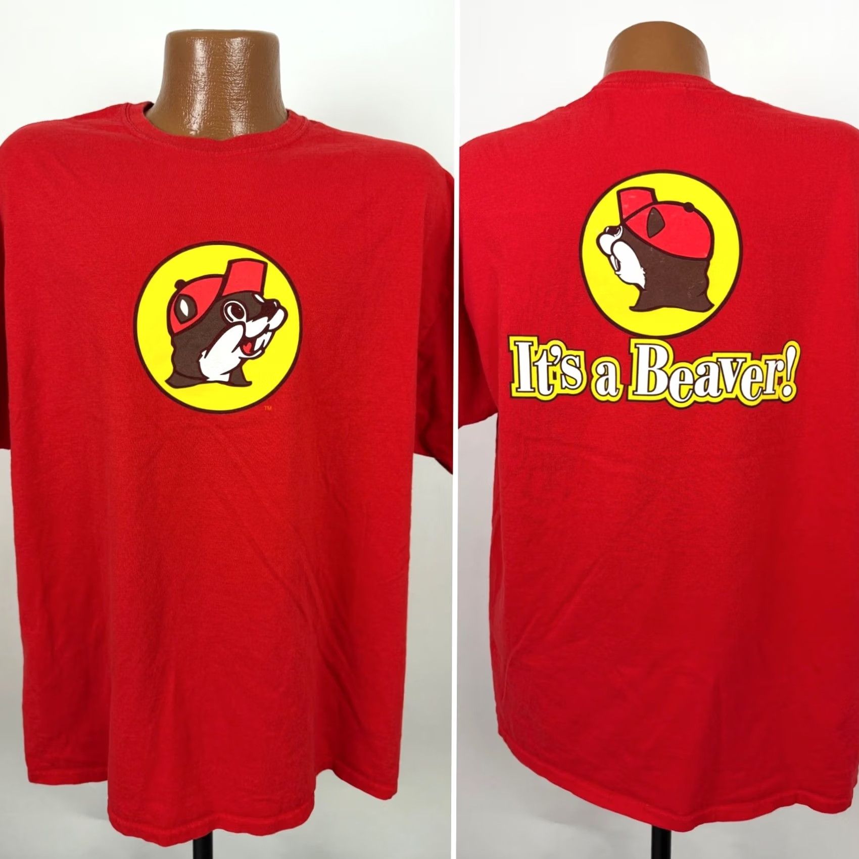 Gildan VINTAGE Buc-ee's Shirt Mens XL T-Shirt Red Double-Sided Graphic Print Funny Animal Logo 2000s Beach Fall Summer Texass Jessica? Size US XL / EU 56 / 4 - 2 Thumbnail