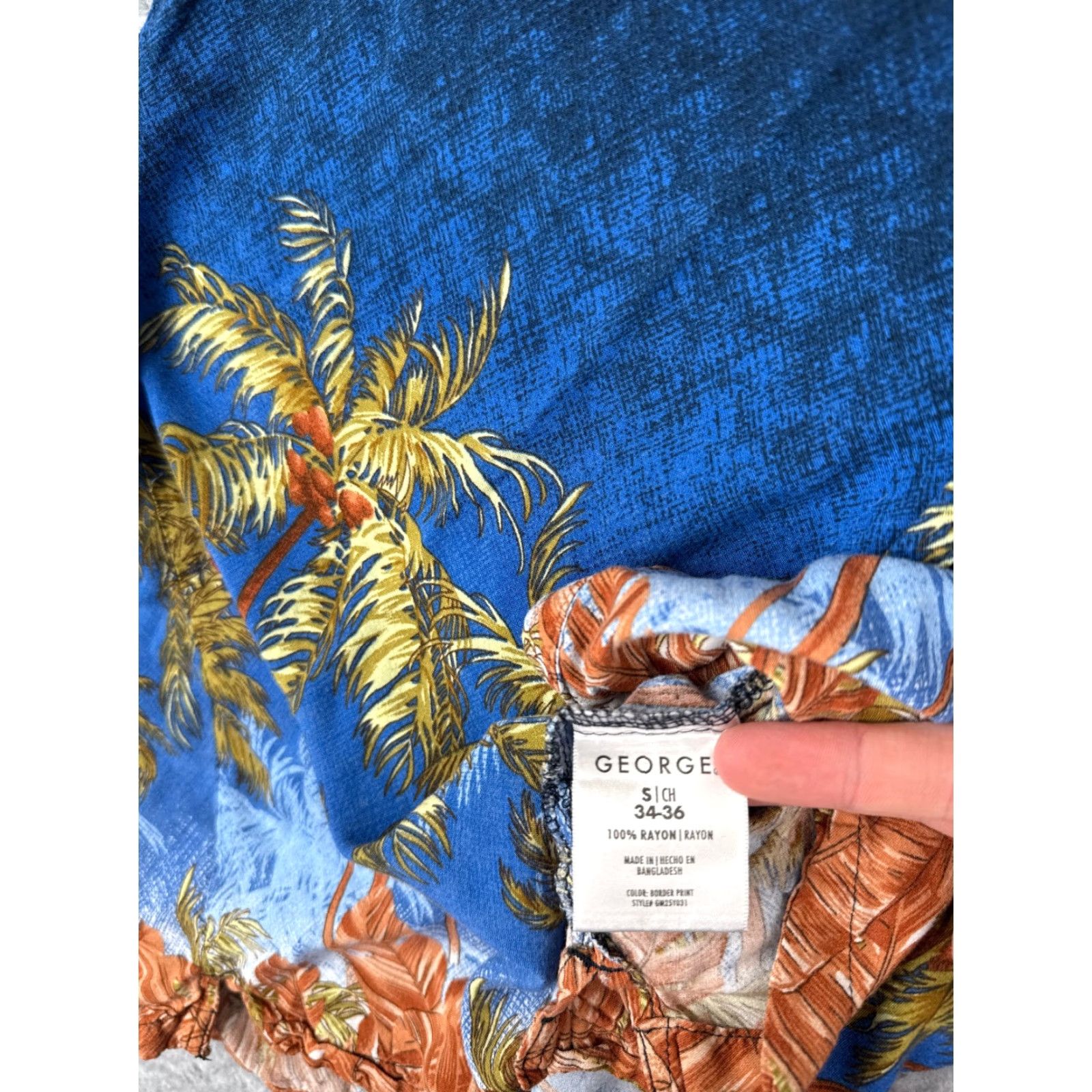 George George Shirt Adult Small Blue Coconut Palm Tree Button Up Hawaiian Rayon Size US S / EU 44-46 / 1 - 7 Thumbnail