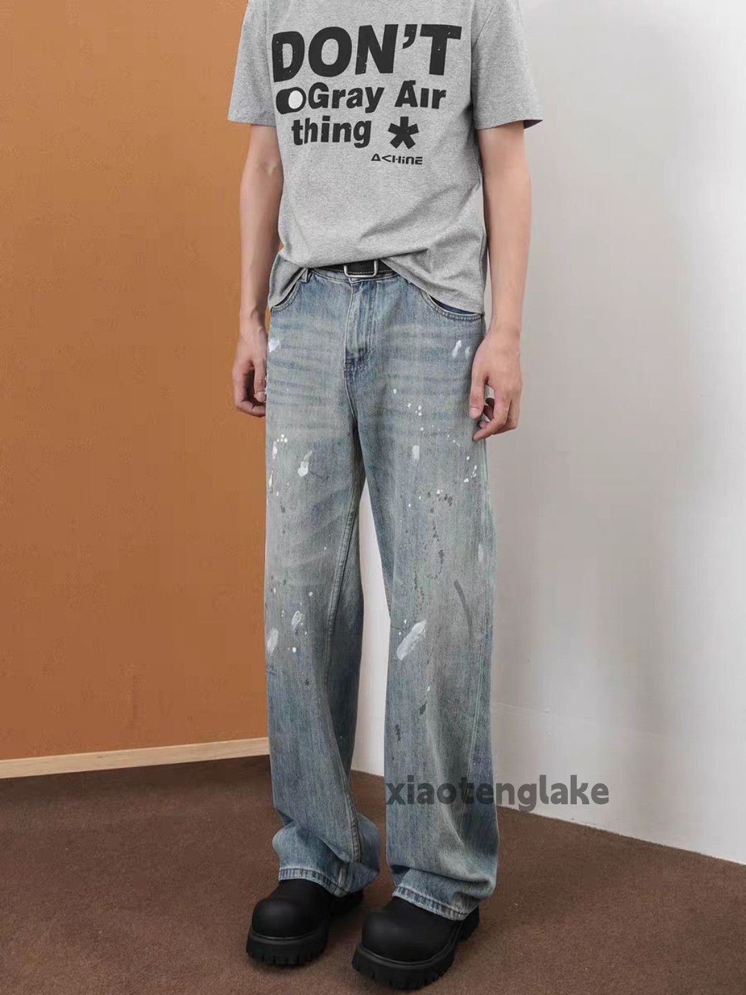 Designer Unisex washed faded loose baggy stain paint hiphop pants Size US 32 / EU 48 - 4 Thumbnail