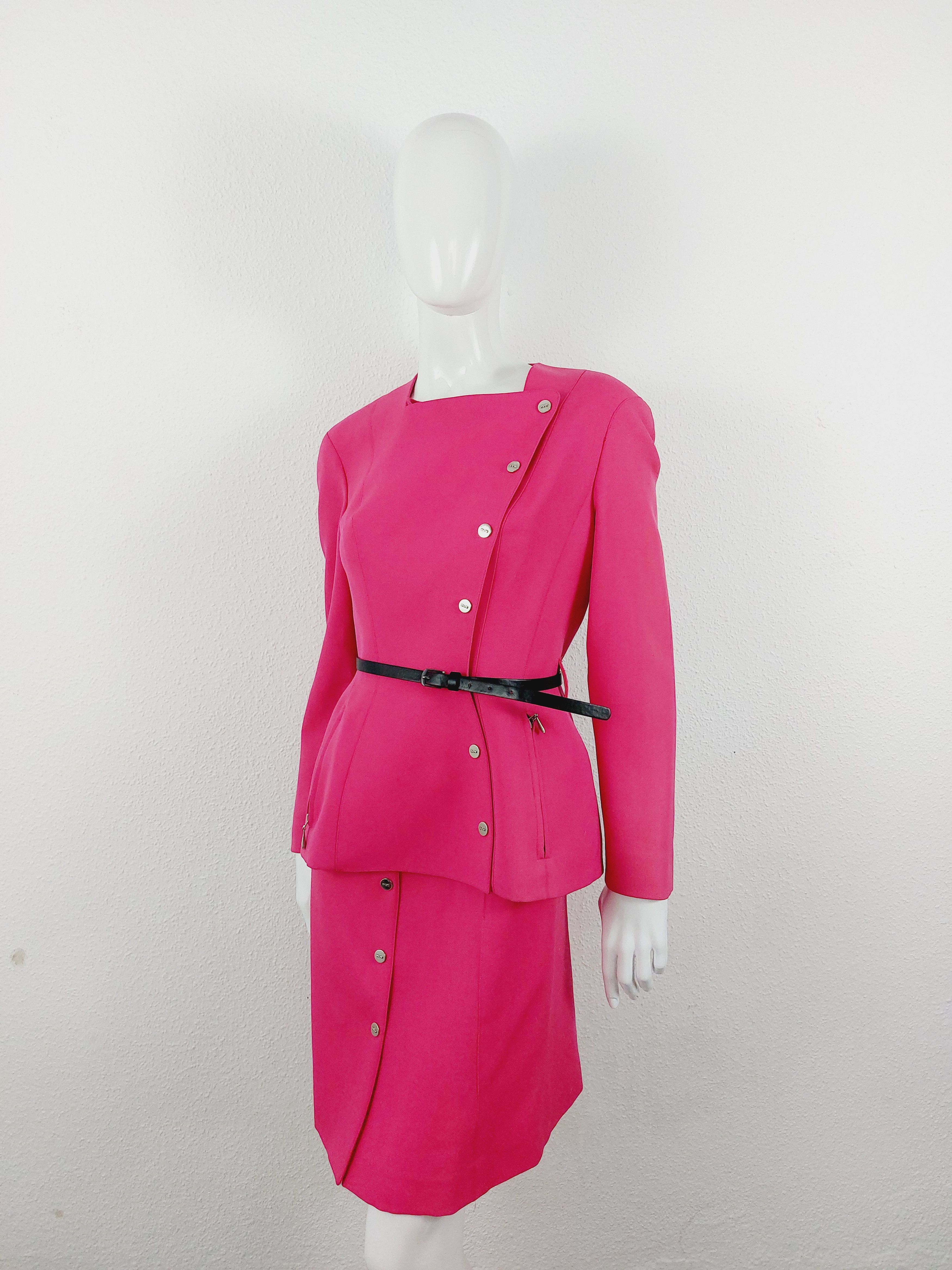 Thierry Mugler Thierry Mugler 1980s Hot Pink Sculptural Suit Set Blazer Size M / US 6-8 / IT 42-44 - 8 Thumbnail