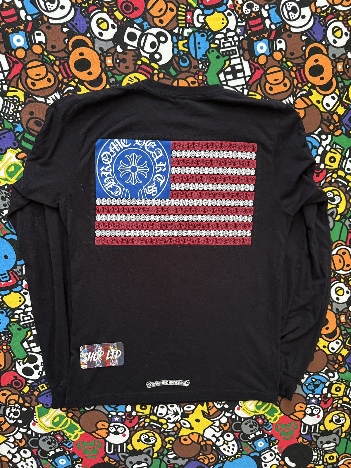 Chrome Hearts Black USA Flag Logo Long Sleeve Tee
