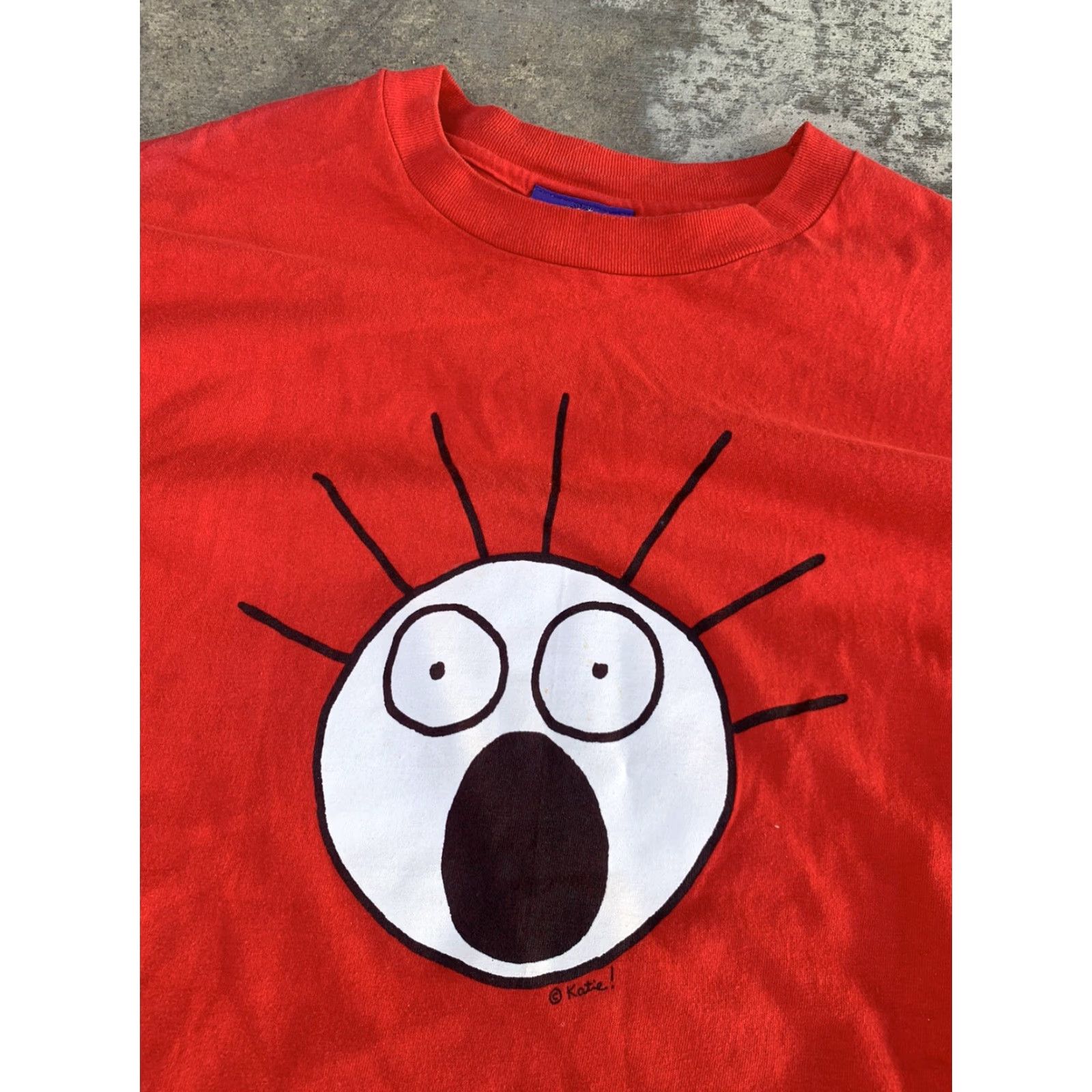 Vintage VINTAGE Scared Guy T-shirt XL Red Short Sleeve Unisex 1990s Graphic Tee Katie Freedman Yikes Art Size US XL / EU 56 / 4 - 2 Thumbnail