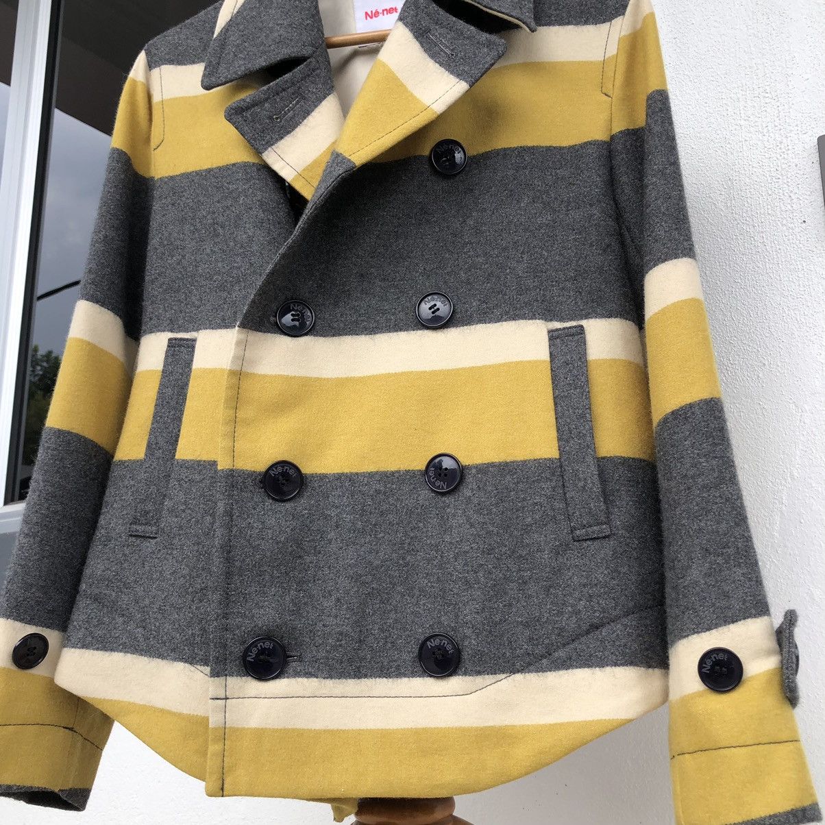 Issey Miyake Issey Miyake Japan Ne-Net Stripes Wool Pea Coat Size M / US 6-8 / IT 42-44 - 3 Thumbnail