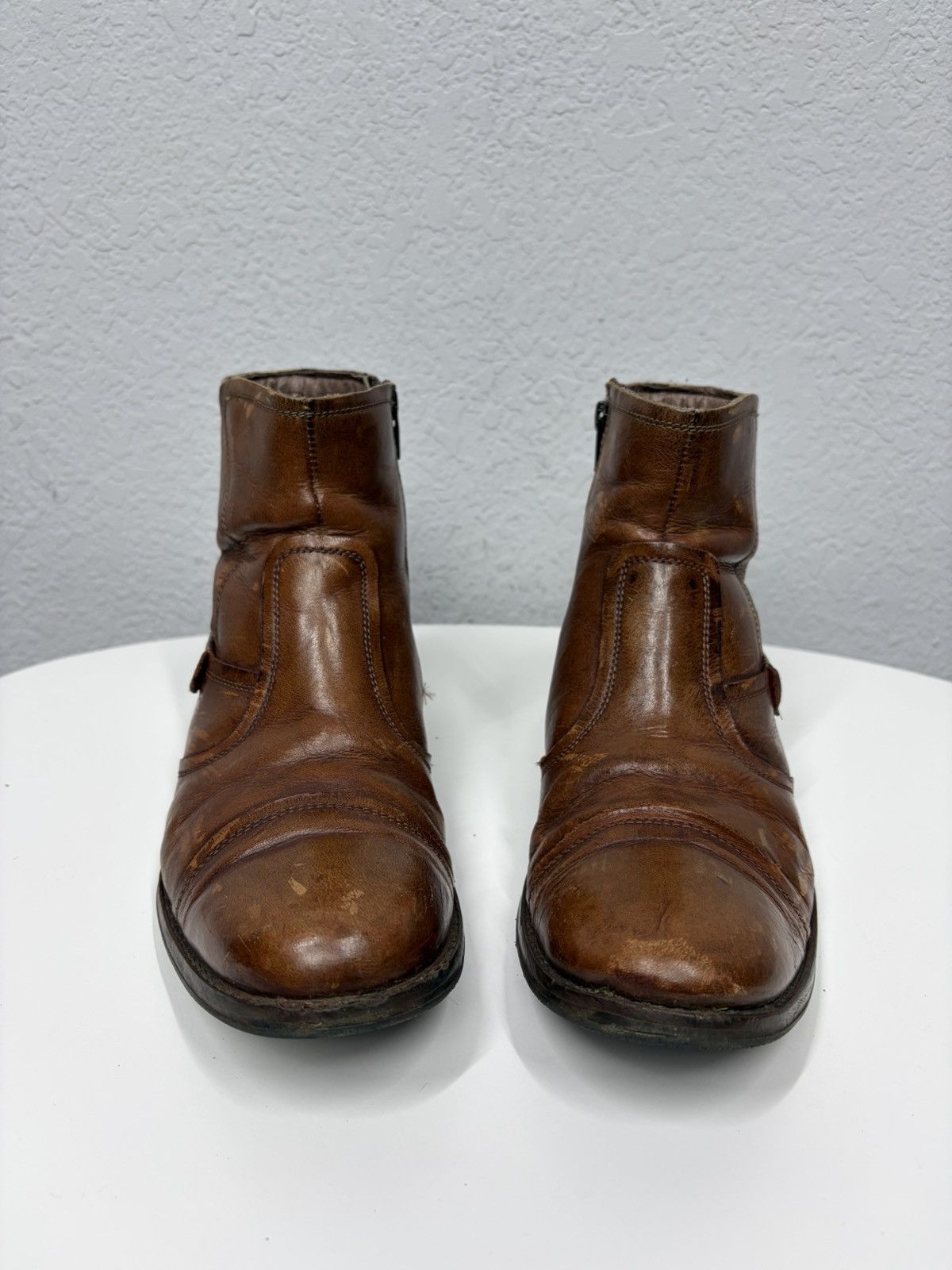 If Six Was Nine AS 98 Vibe Artisan Brown Leather Side Zip Ankle Biker Boots Size US 8 / EU 41 - 11 Thumbnail