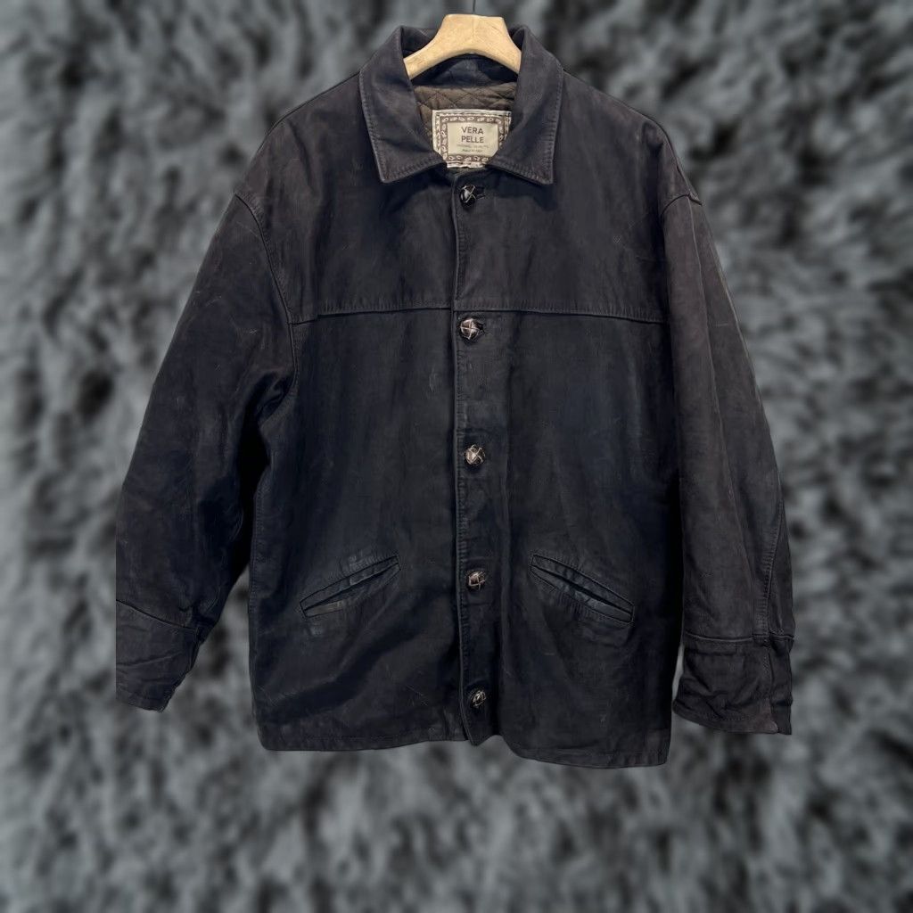 Vera Pelle VINTAGE Vera Pelle Leather Coat Mens XL Brown Italian Leather Fall Winter Casual Business All Seasons Lined Size US XL / EU 56 / 4 - 1 Thumbnail