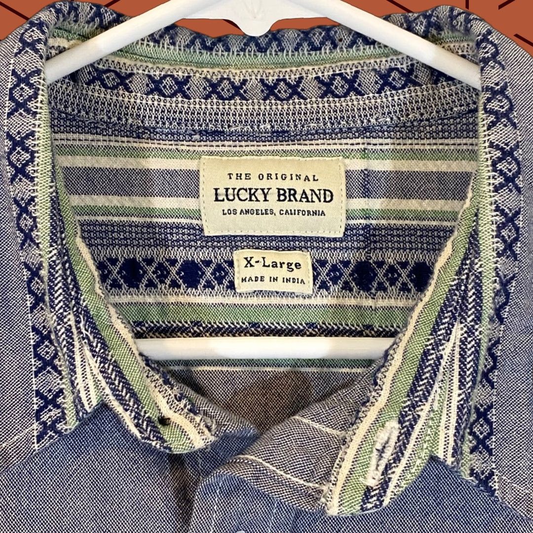 Lucky Brand Lucky Brand Shirt Men XL Blue Green Stitch Striped Button Up Long Sleeve Western Size US XL / EU 56 / 4 - 1 Thumbnail
