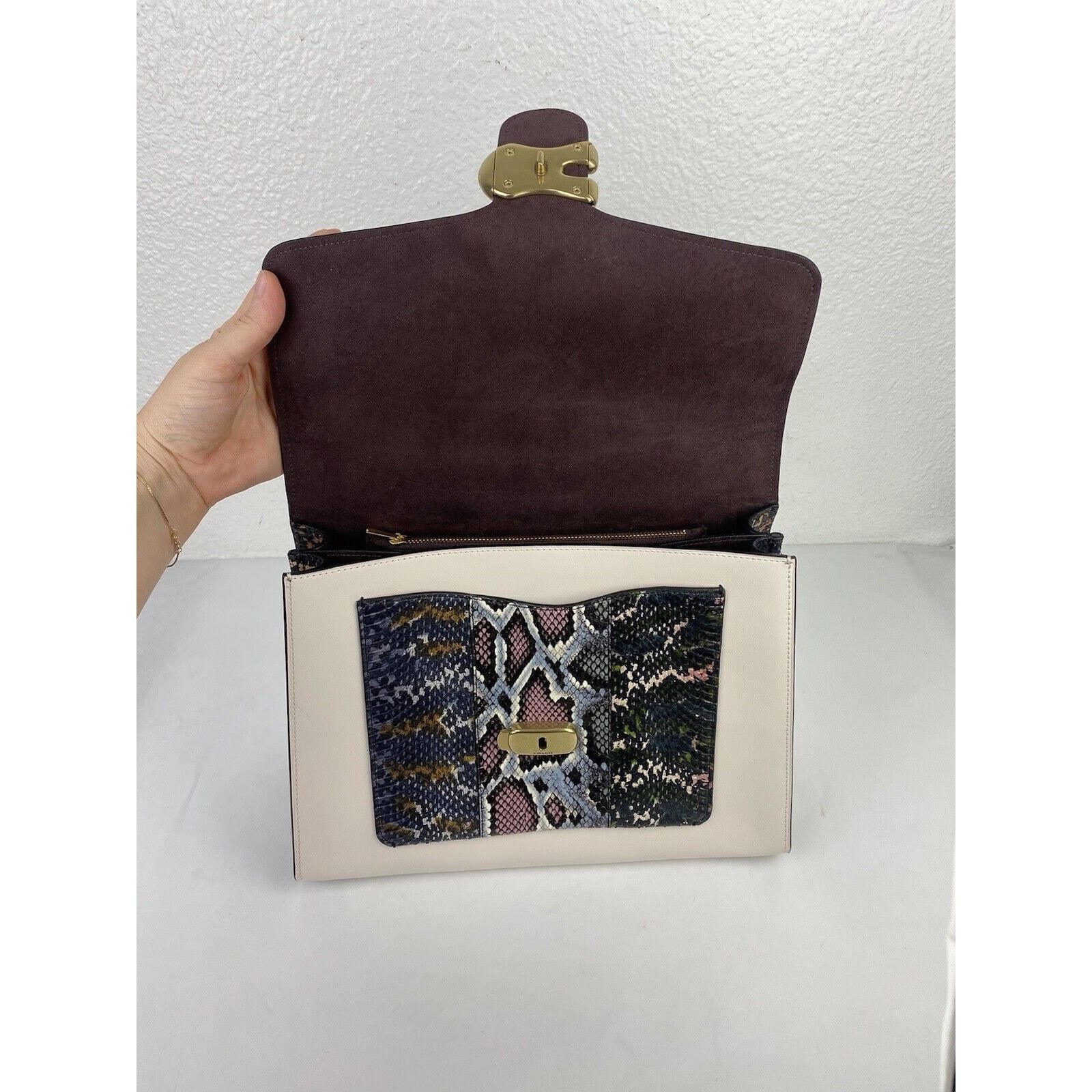 Coach Coach Tabby Top Handle Black White Leather Snakeskin Purse Size ONE SIZE - 11 Thumbnail