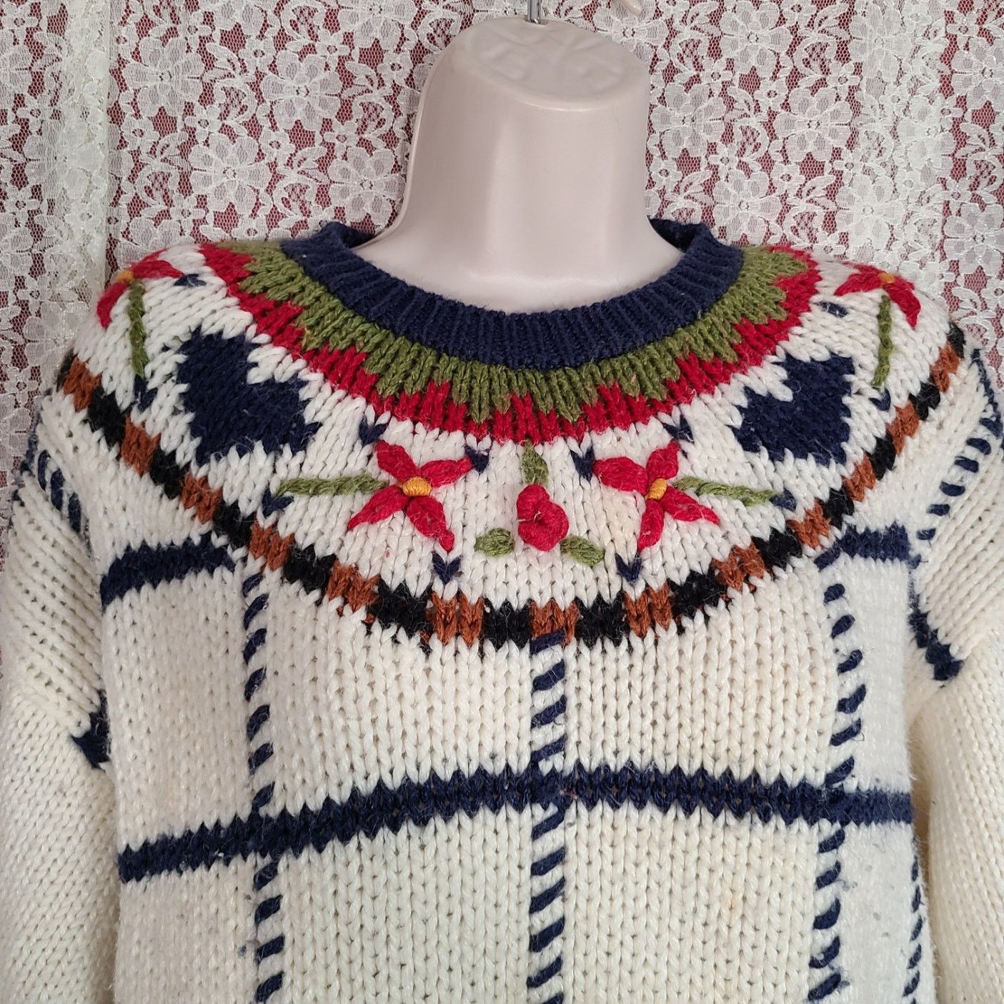 Vintage Vintage 80s backroad blues cream floral heart sweater 18w Size XL / US 12-14 / IT 48-50 - 2 Thumbnail
