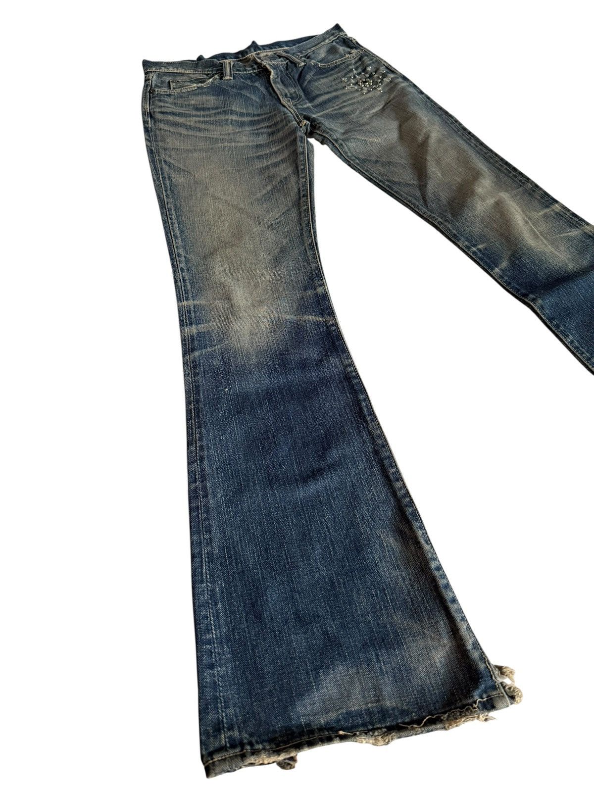 Japanese Brand Flared Jeans David Olive Accessories Faded Distressed Denim Size US 29 - 1 Thumbnail