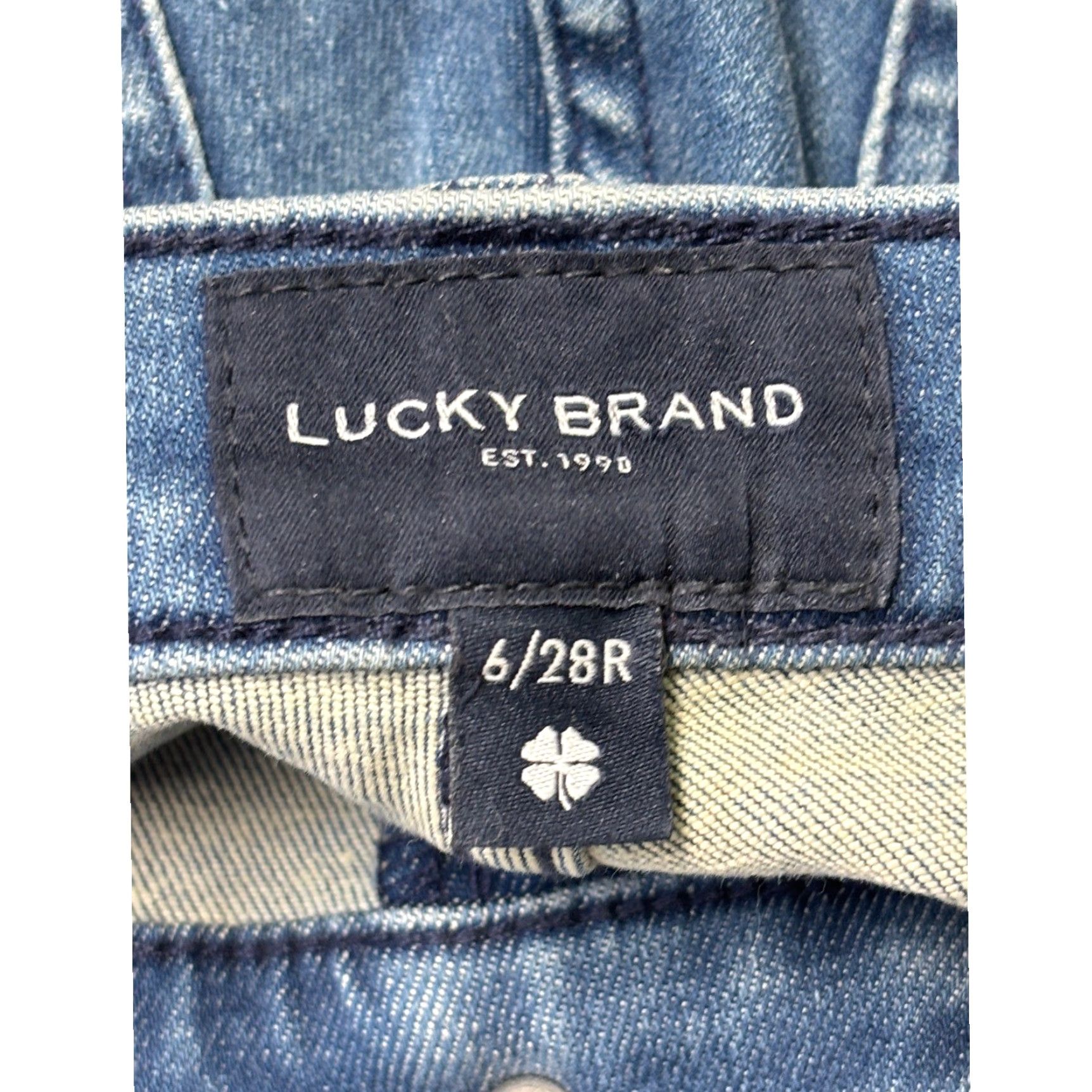 Lucky Brand Jeans Bootcut Mid Rise Womens Size 6 28R Blue Denim Regular 28in Inseam Distressed Pocketed Zipper Button Cotton Polyester Spandex