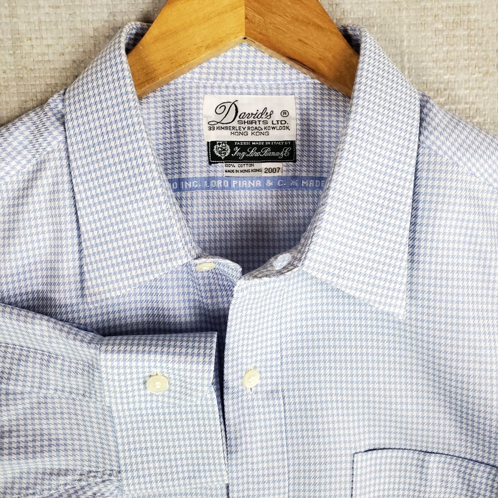 Loro Piana VINTAGE Loro Piana Mens Button-Up Shirt Houndstooth Twill Blue 17/32 Size US XL / EU 56 / 4 - 2 Thumbnail