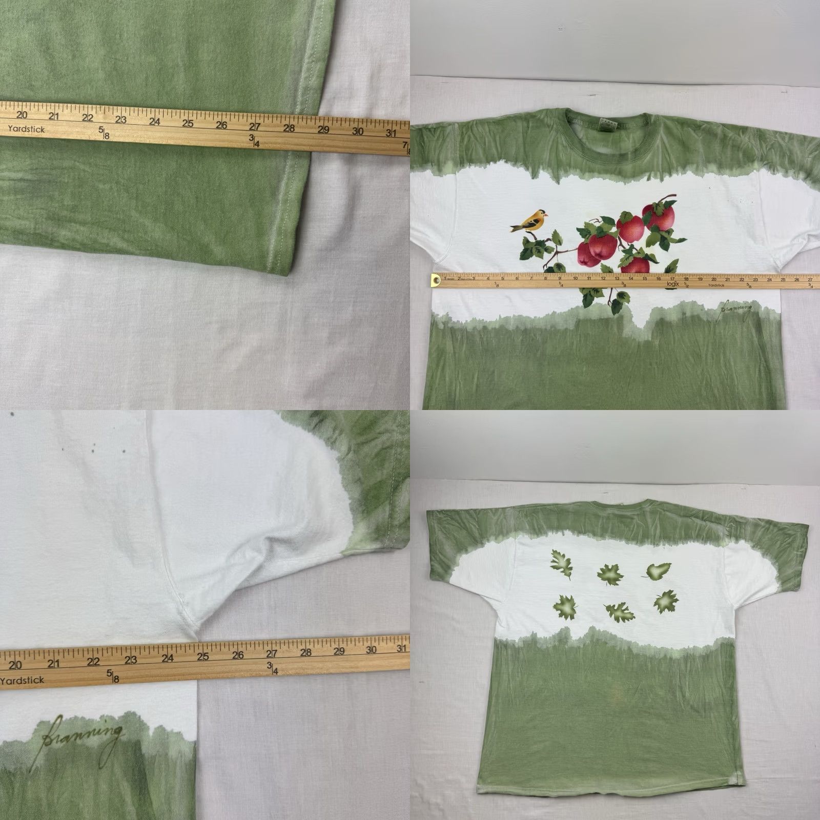 Fruit Of The Loom VINTAGE Fruit of the Loom T-Shirt 2XL Green Nature 90s Outdoor Apples Birds Animals Mens Size US XXL / EU 58 / 5 - 8 Thumbnail