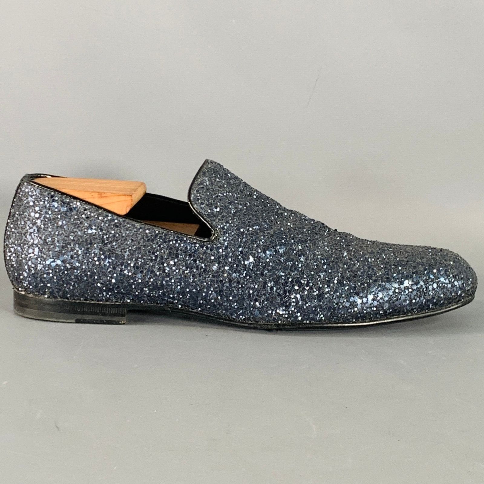 Jimmy Choo JIMMY CHOO Thame Grey Black Glitter Leather Slip On Loafers Size US 9 / EU 42 - 2 Thumbnail