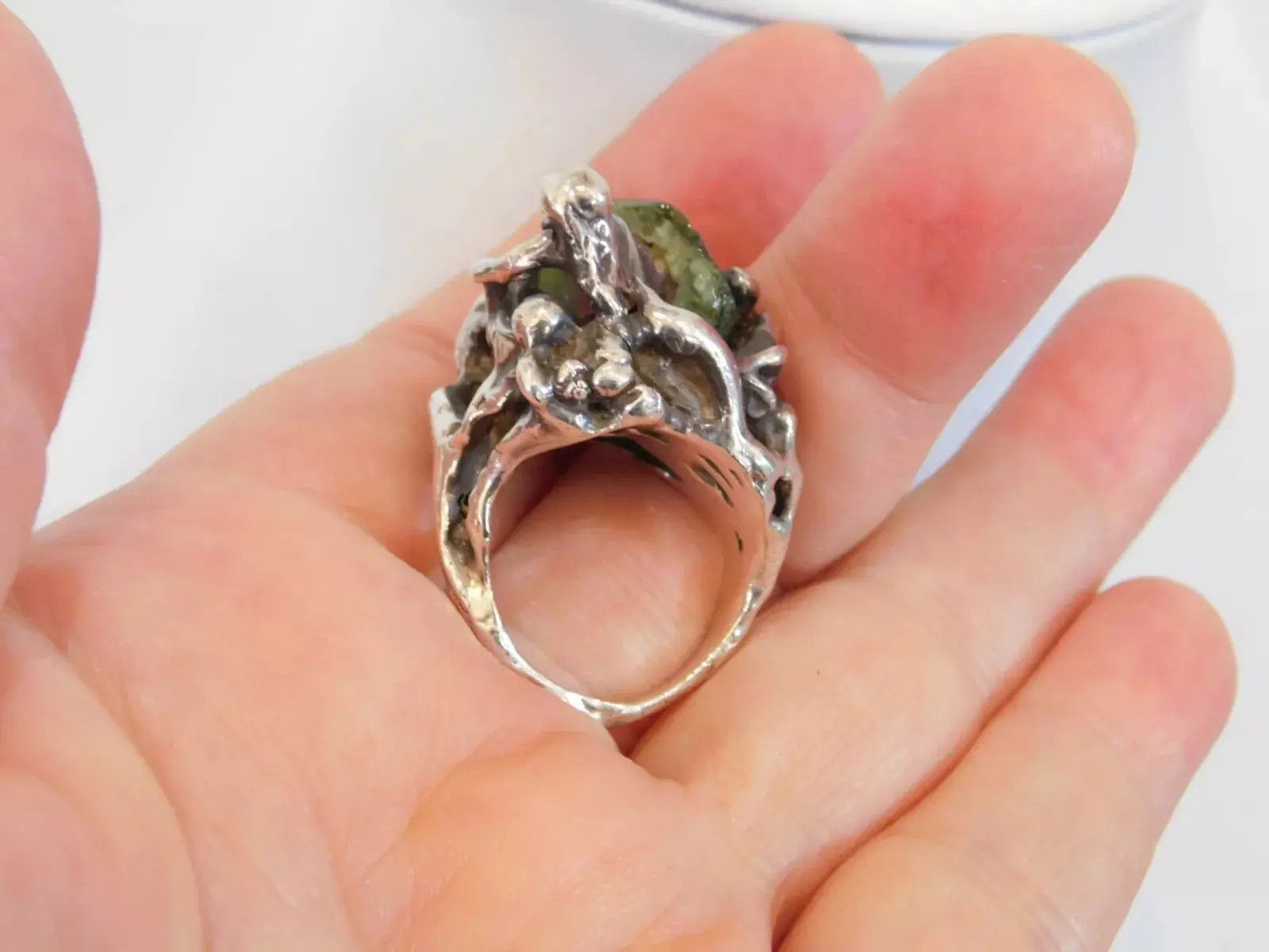 Vintage Vintage Sterling Silver Ring Tourmaline Size 7 Brutalist Size ONE SIZE - 2 Thumbnail
