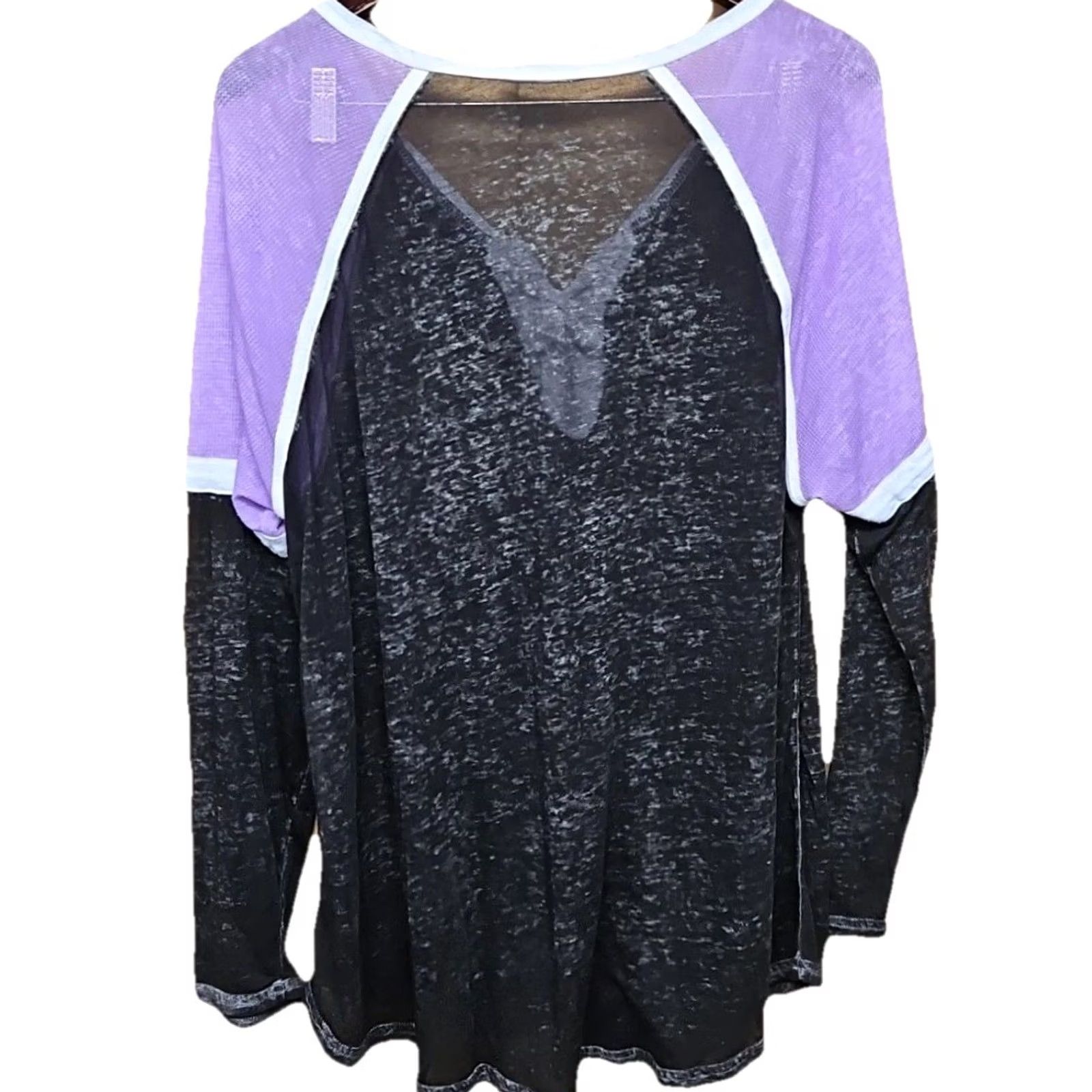 Vintage Bobbie Brooks Women's 2X Black Purple Sheer Lace Up Raglan Top Long Sleeve Size XXL / US 16-18 / IT 52-54 - 5 Thumbnail