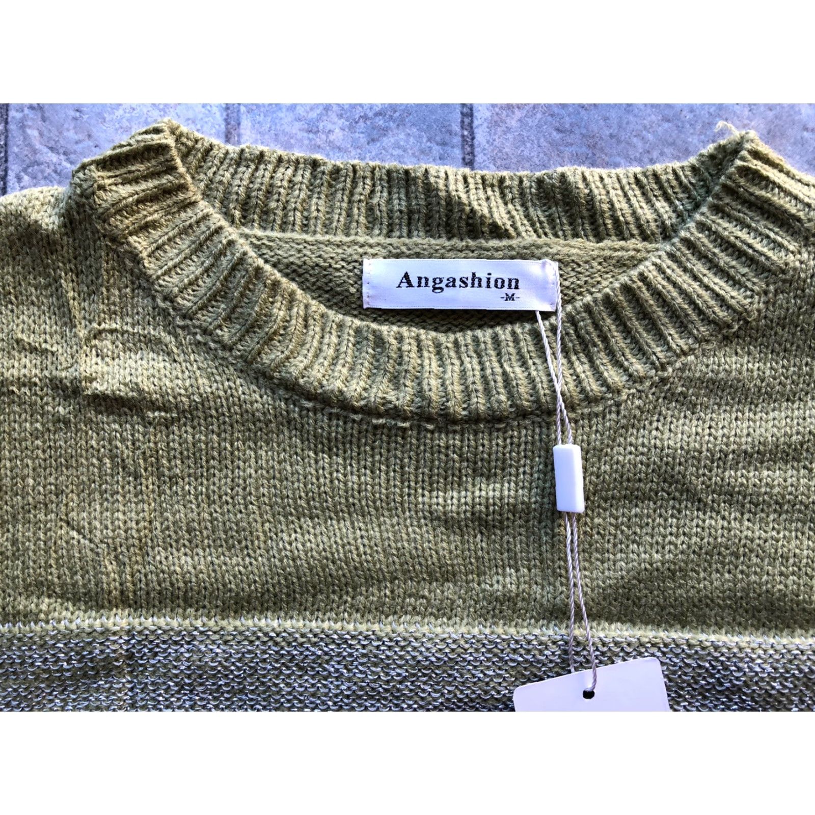 Vintage Angashion Sweater Womens Medium Green White Striped Pullover 100% Acrylic NWT Size M / US 6-8 / IT 42-44 - 5 Thumbnail