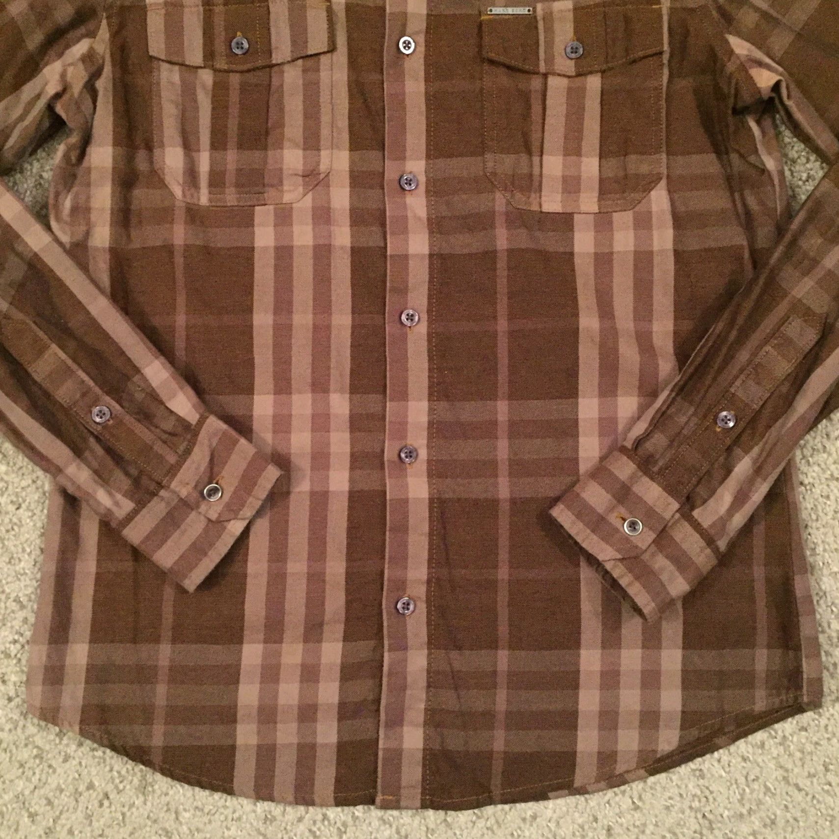 Ecko Unltd. Marc Ecko Shirt Mens Small Brown Plaid Long Sleeve Button Up Pockets Size US S / EU 44-46 / 1 - 4 Thumbnail