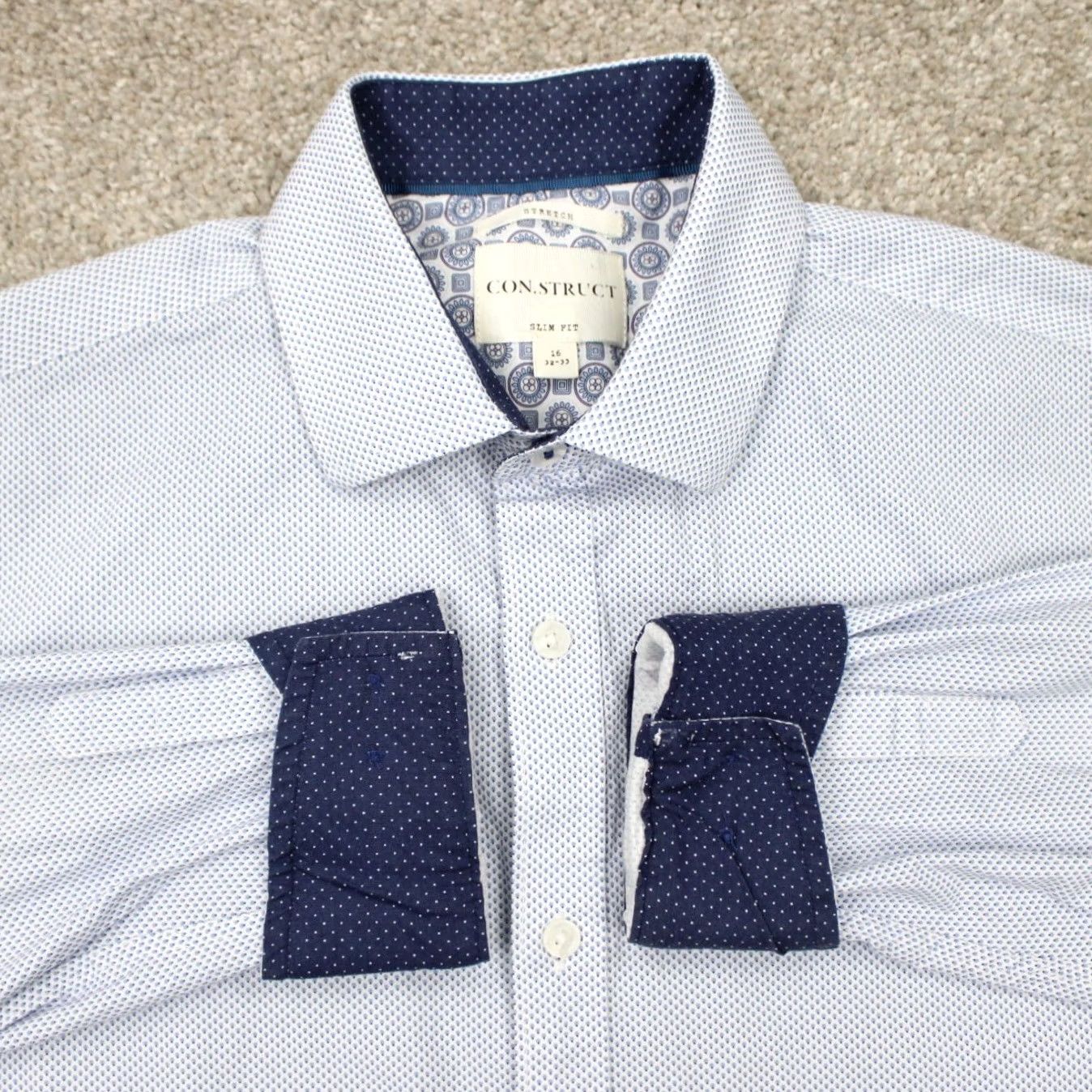 Vintage Construct Dress Shirt Men 16 Slim Fit Blue Long Sleeve Cotton Stretch Size US L / EU 52-54 / 3 - 2 Thumbnail