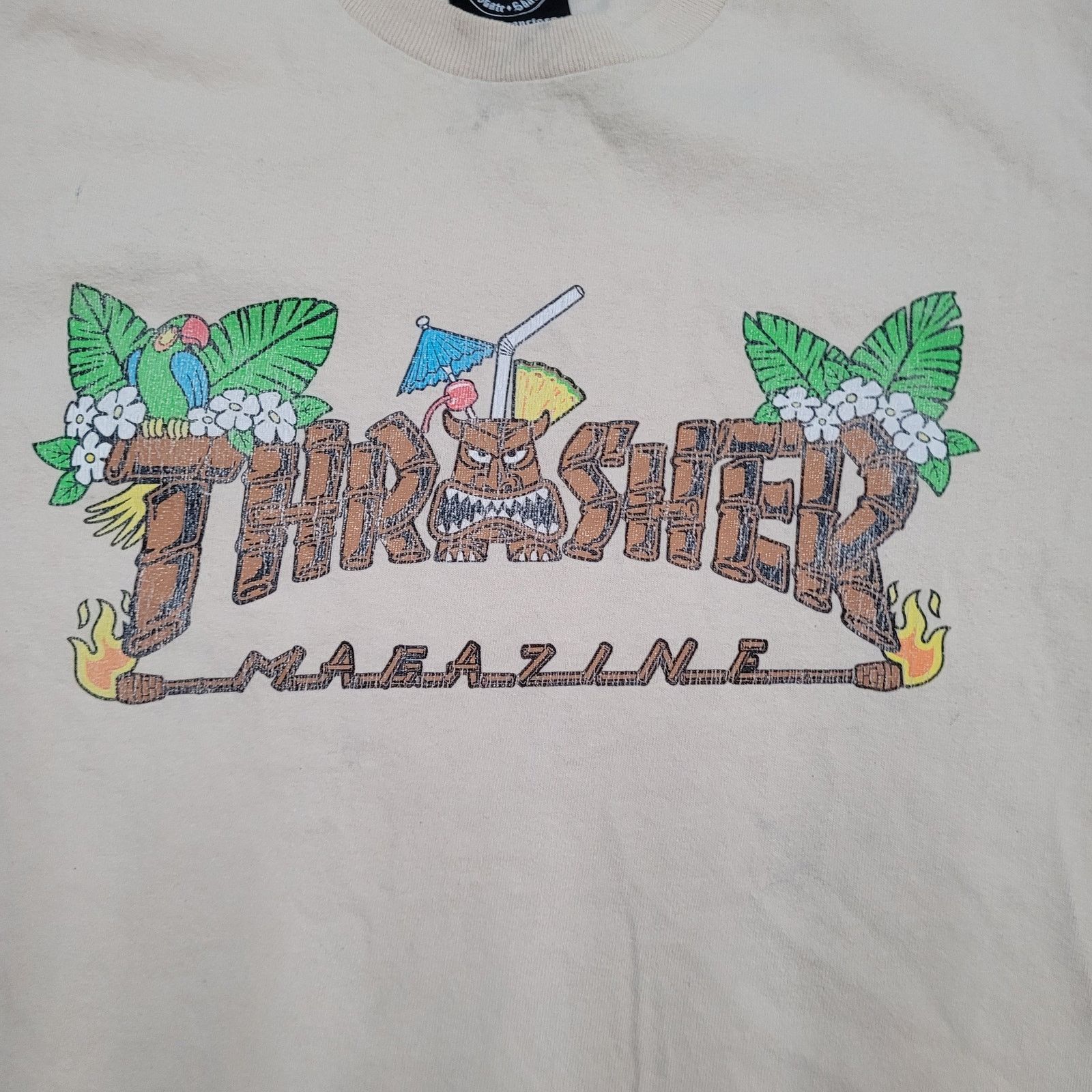 Other Thrasher Magazine Hawaiian Tiki Skate T-Shirt Small Tan Size US S / EU 44-46 / 1 - 2 Thumbnail