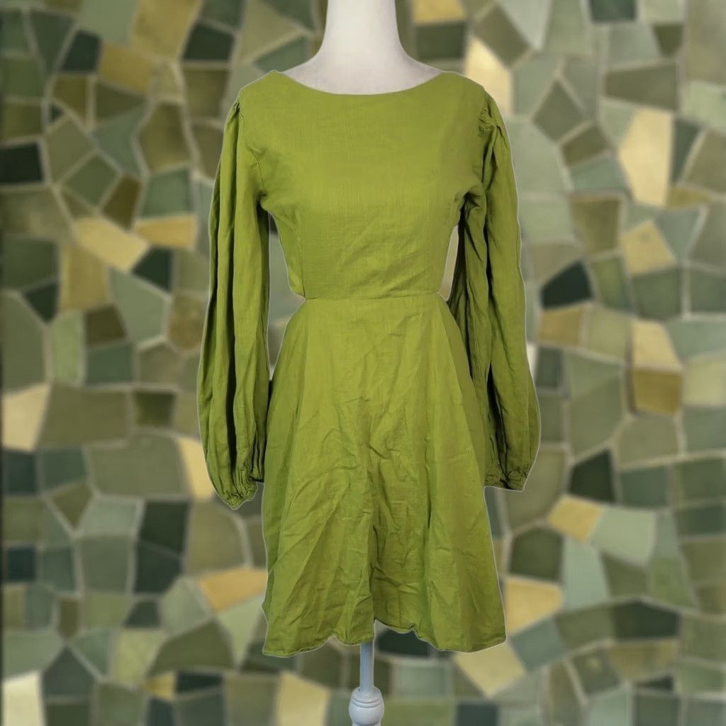 Vintage VINTAGE Reverse Balloon Sleeve Open Back Mini Dress XL Green Women's Short Dress Size XL / US 12-14 / IT 48-50 - 1 Thumbnail