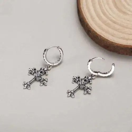 Jewelry × Sterling Silver 925 Silver Plated Cross Dangle Drop Earrings for Men Women Size ONE SIZE - 4 Thumbnail