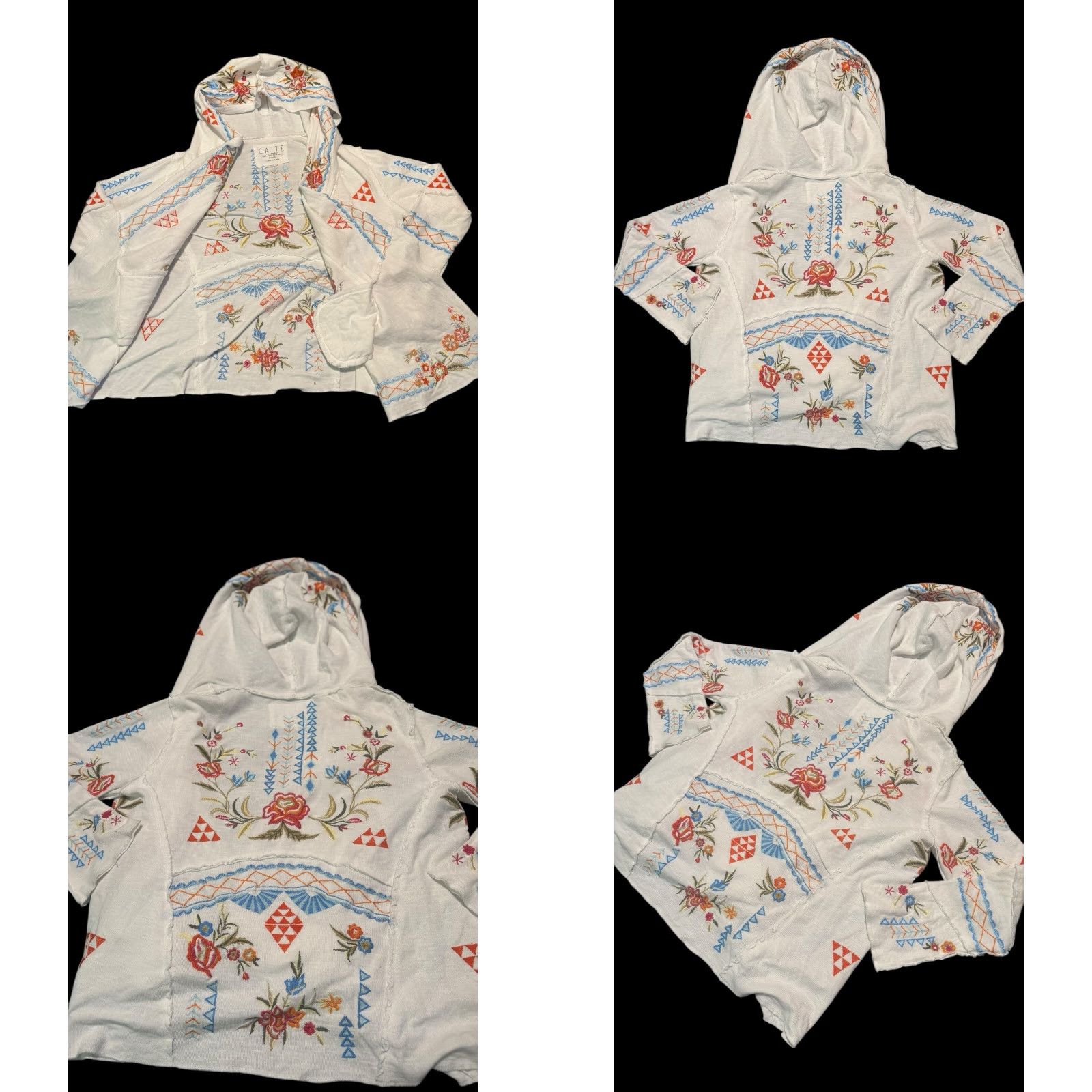 Akira Caite Kira Jacket Embroidered Open Hoodie Size Small Womens Hoodie Casual Lightweight Open Front Embroidered 100% Cotton White S Size S / US 4 / IT 40 - 8 Thumbnail