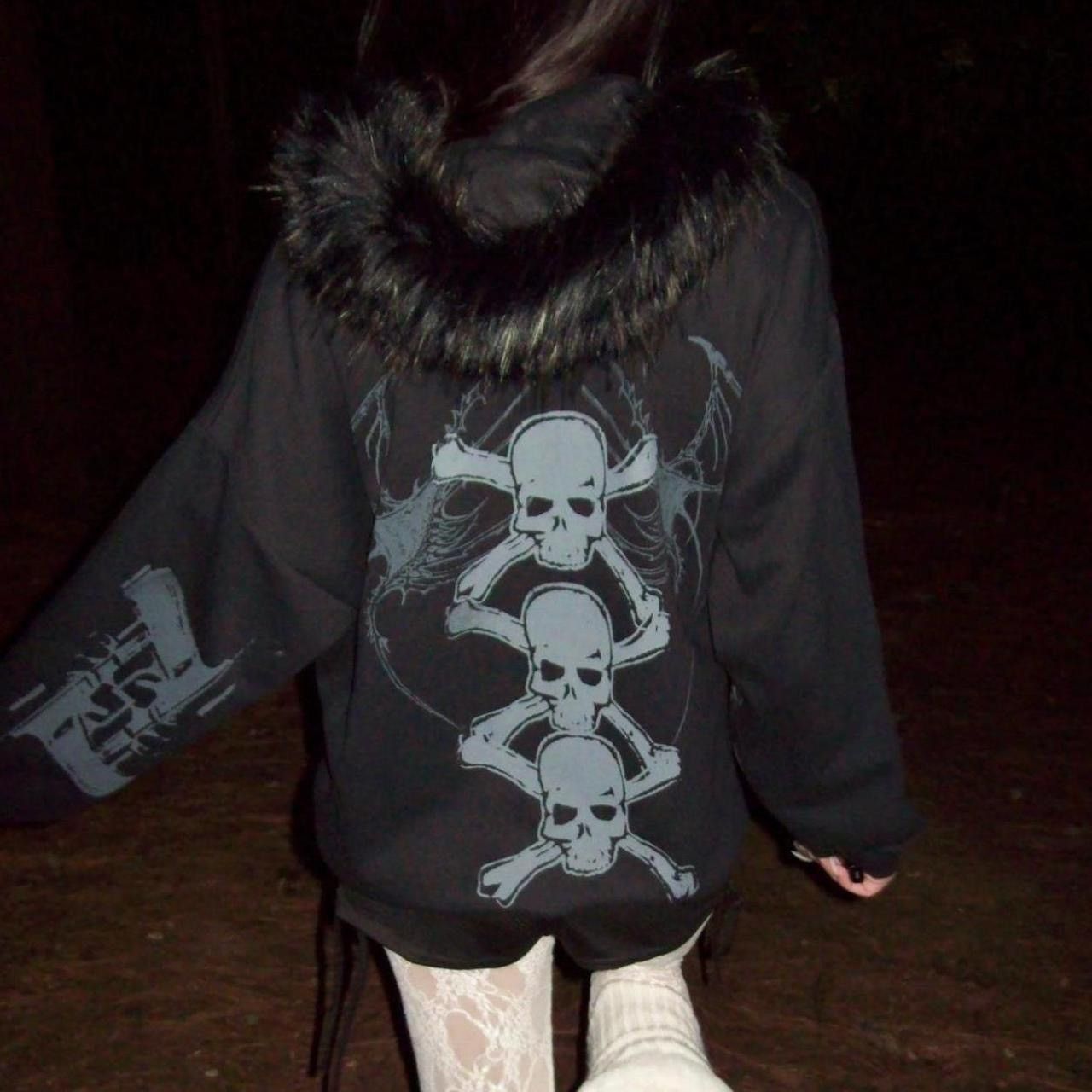 Japanese Brand Black opium emo skull fur zip up hoodie Japanese lgb i6w9 Size US L / EU 52-54 / 3 - 3 Thumbnail
