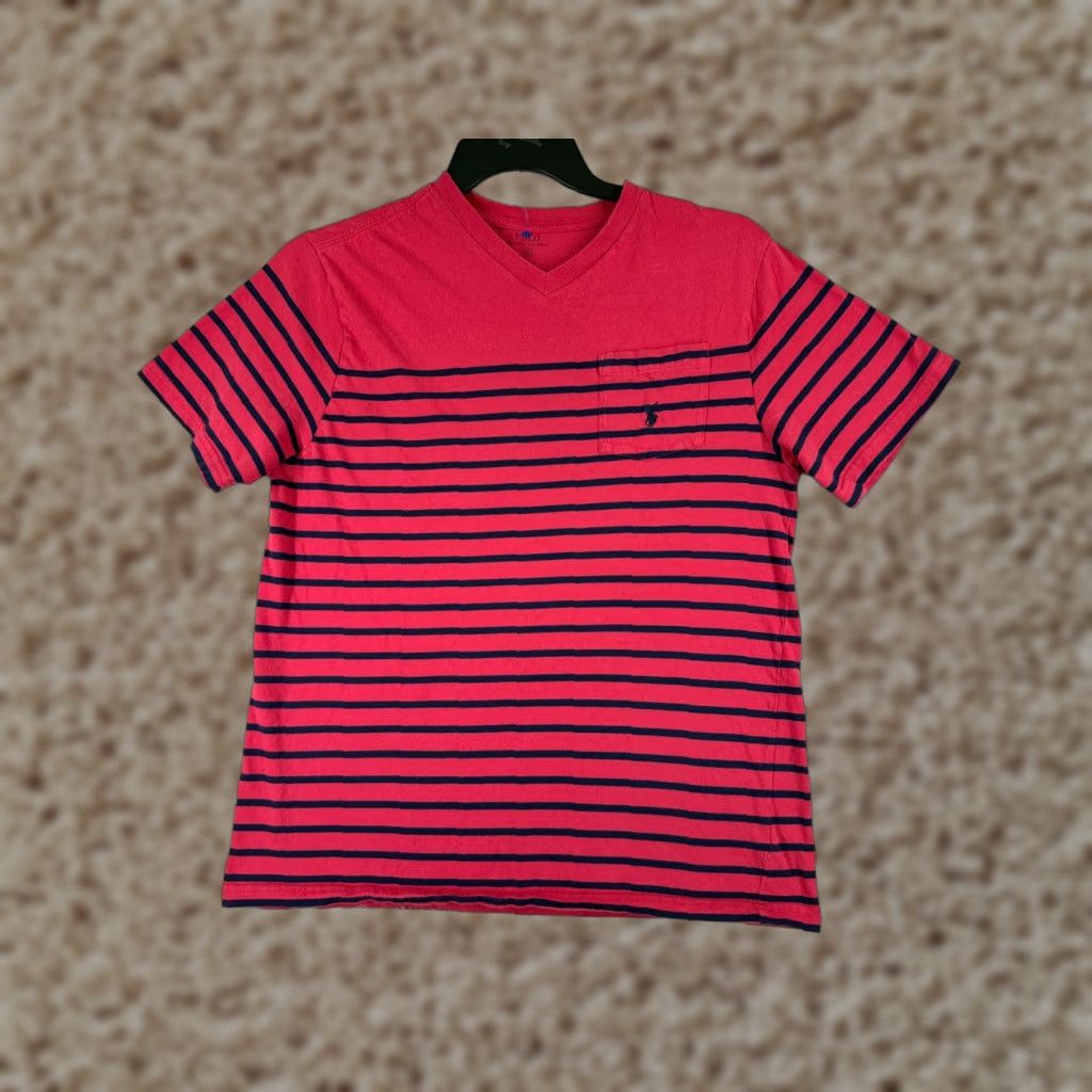 Ralph Lauren Ralph Lauren Polo Shirt Adult XL Blue Stripe Pocket V-Neck Cotton Jersey Embroidered Logo Sports Classic Men’s Shirt Size US XL / EU 56 / 4 - 1 Thumbnail