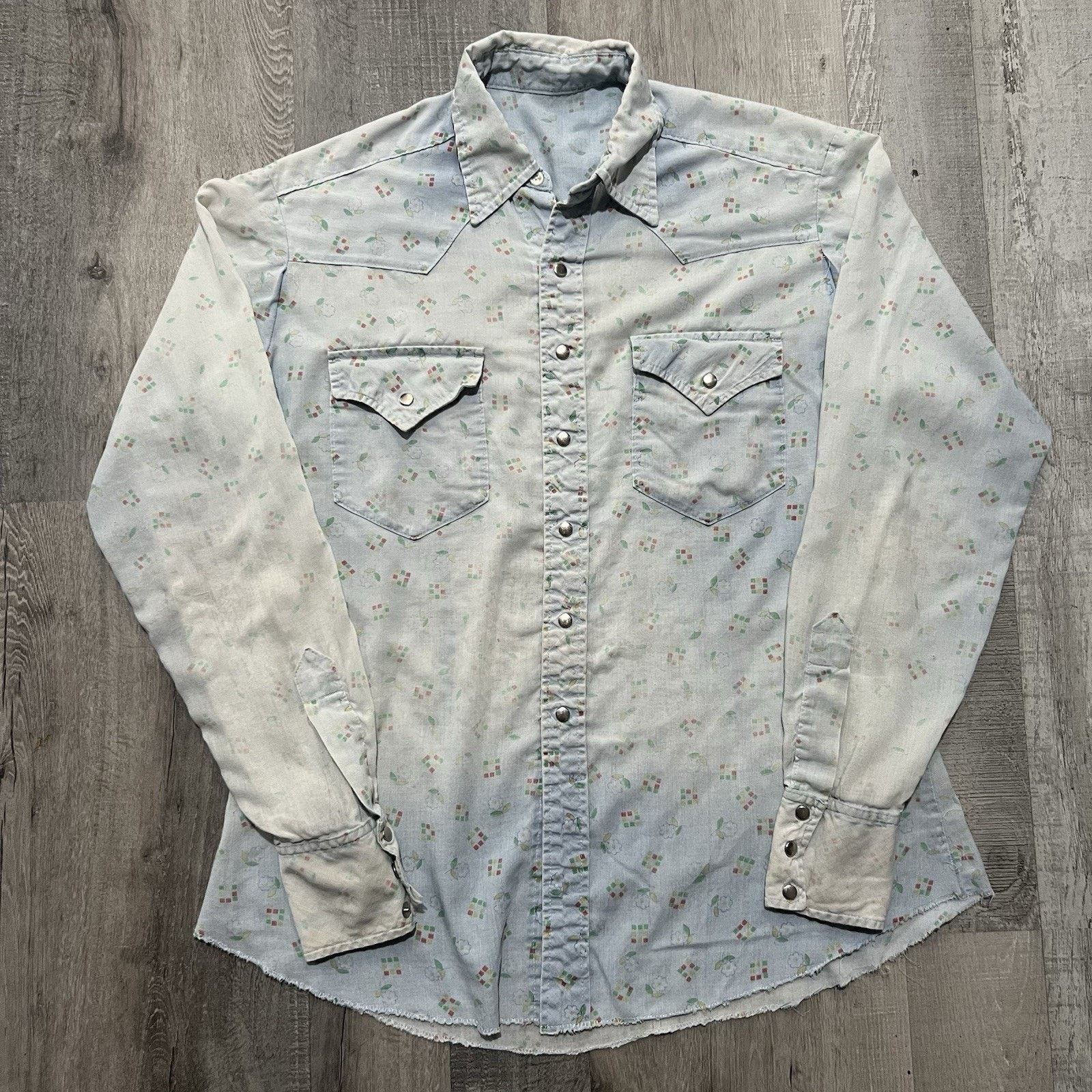 Vintage VTG 70s Sun Faded Rockabilly Metal Snap Floral Print Shirt Size US L / EU 52-54 / 3 - 1 Thumbnail