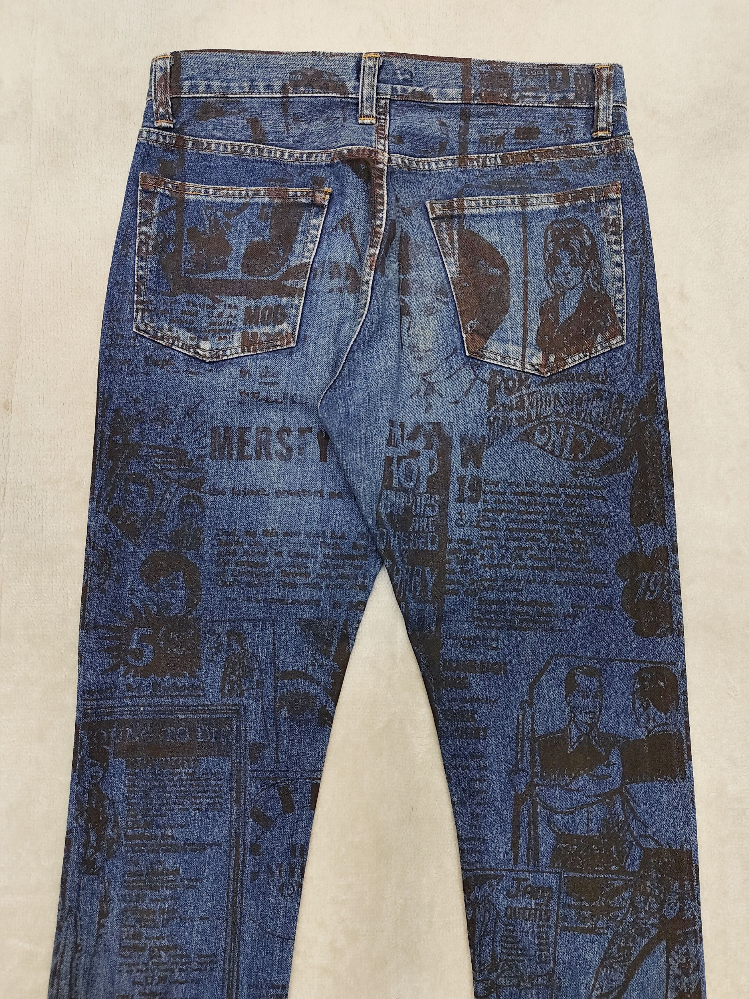 Johnbull Johnbull🇯🇵 AOP Newspaper Graphic Slim Straight Jeans Size US 30 / EU 46 - 6 Thumbnail