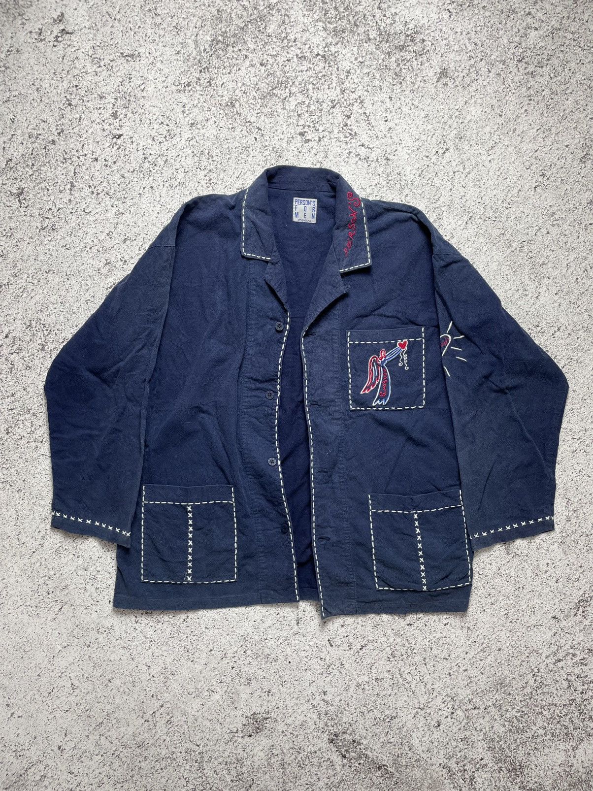 Vintage Sun Faded embroidered stitching French work jacket Size US L / EU 52-54 / 3 - 3 Thumbnail