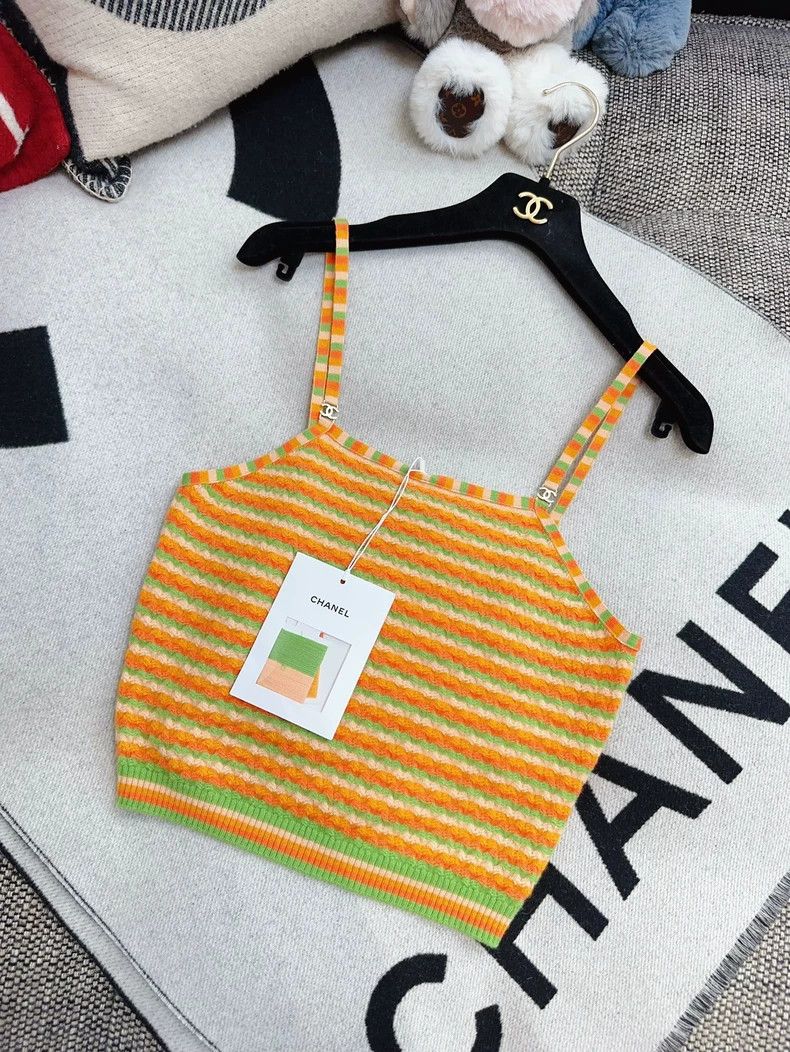 Chanel Chanel 24a orange and green cashmere striped vest Size XXS / US 00 / IT 34 - 3 Thumbnail