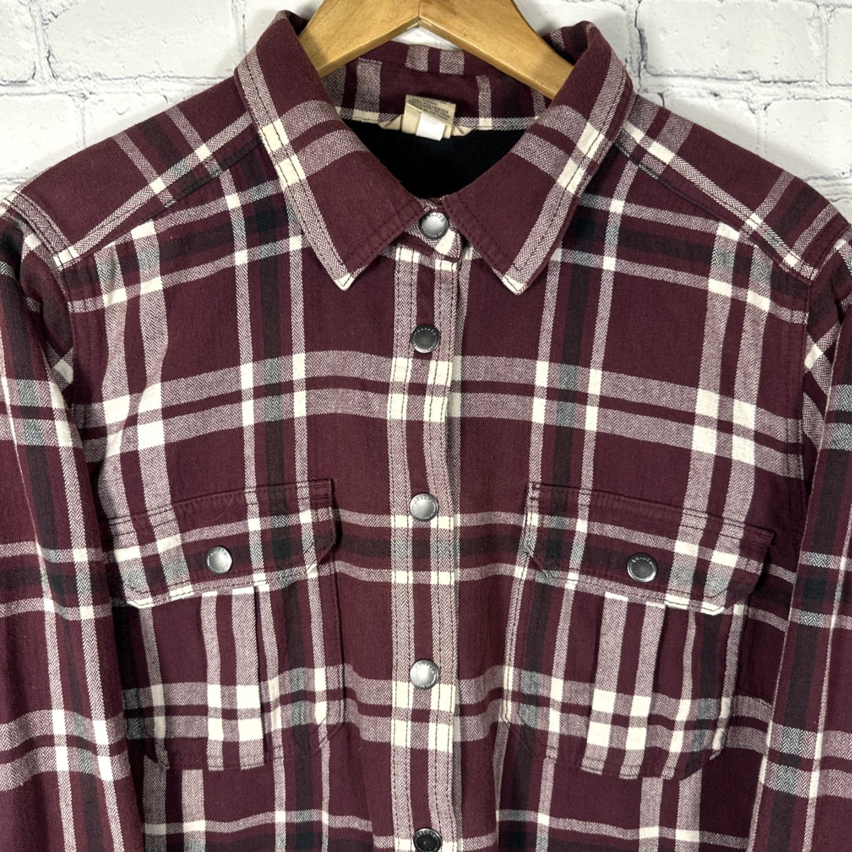 Vintage Duluth Shacket Women L Plaid Flannel Shirt Jacket Burgundy Lined Polyester Snap Collared Pockets Casual Workwear Logo Vintage No Size L / US 10 / IT 46 - 2 Thumbnail