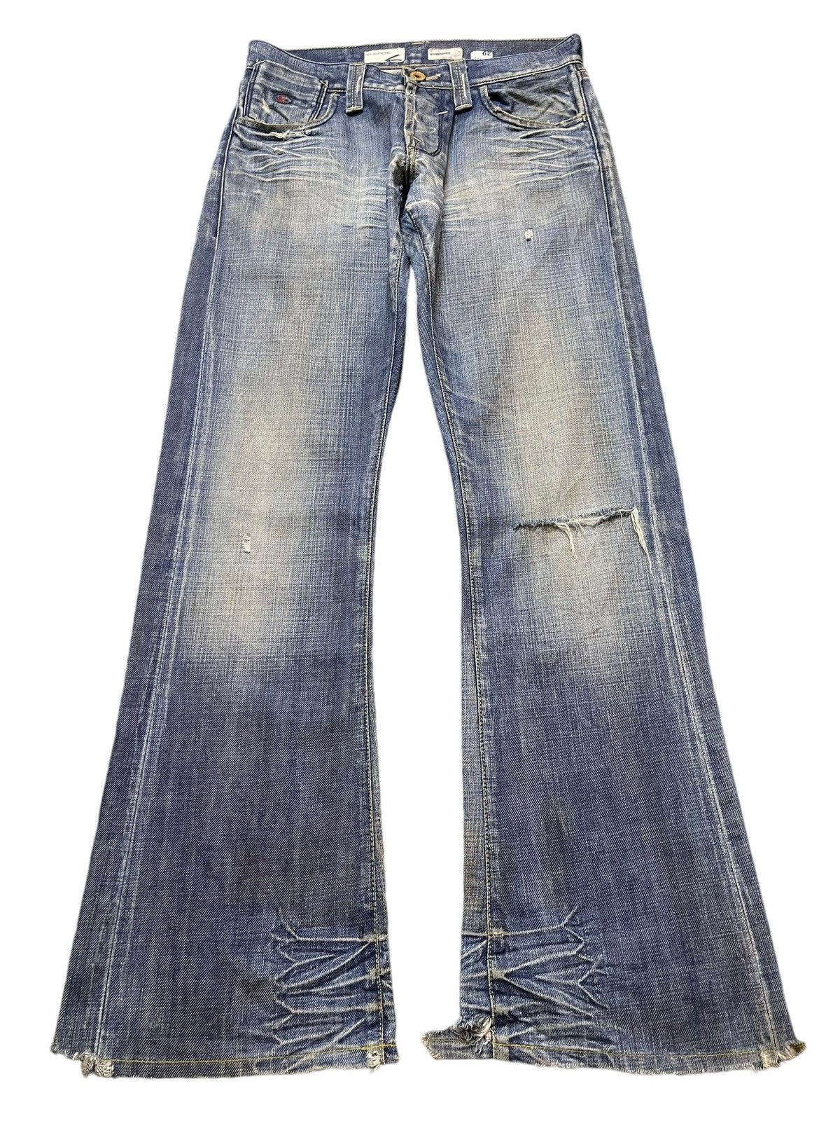 Energie Vintage Italian Energie Blue Faded Wash Distress Flare Jeans Size US 30 / EU 46 - 1 Thumbnail
